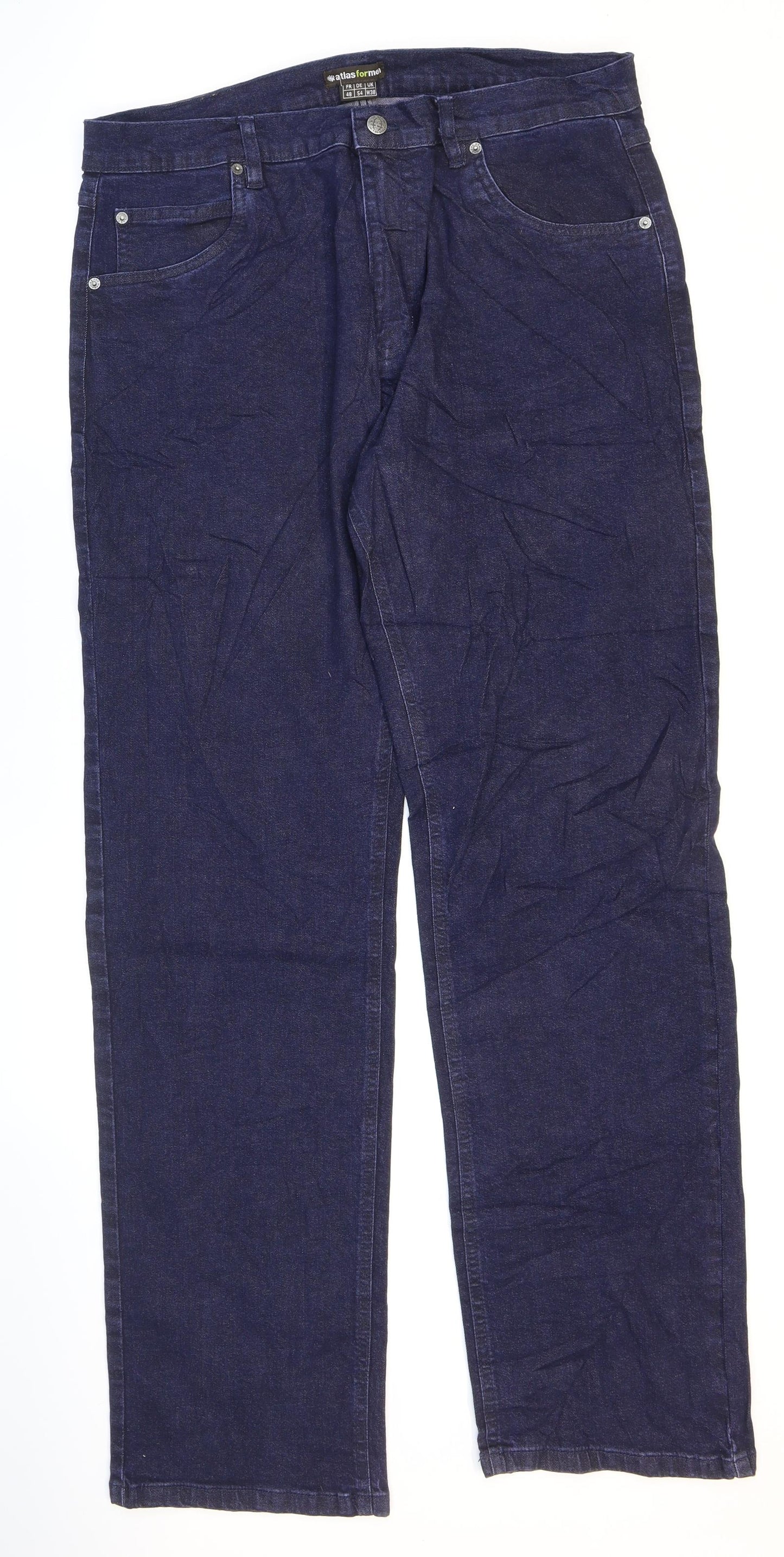 Atlas Mens Blue Cotton Straight Jeans Size 38 L33 in Regular Zip