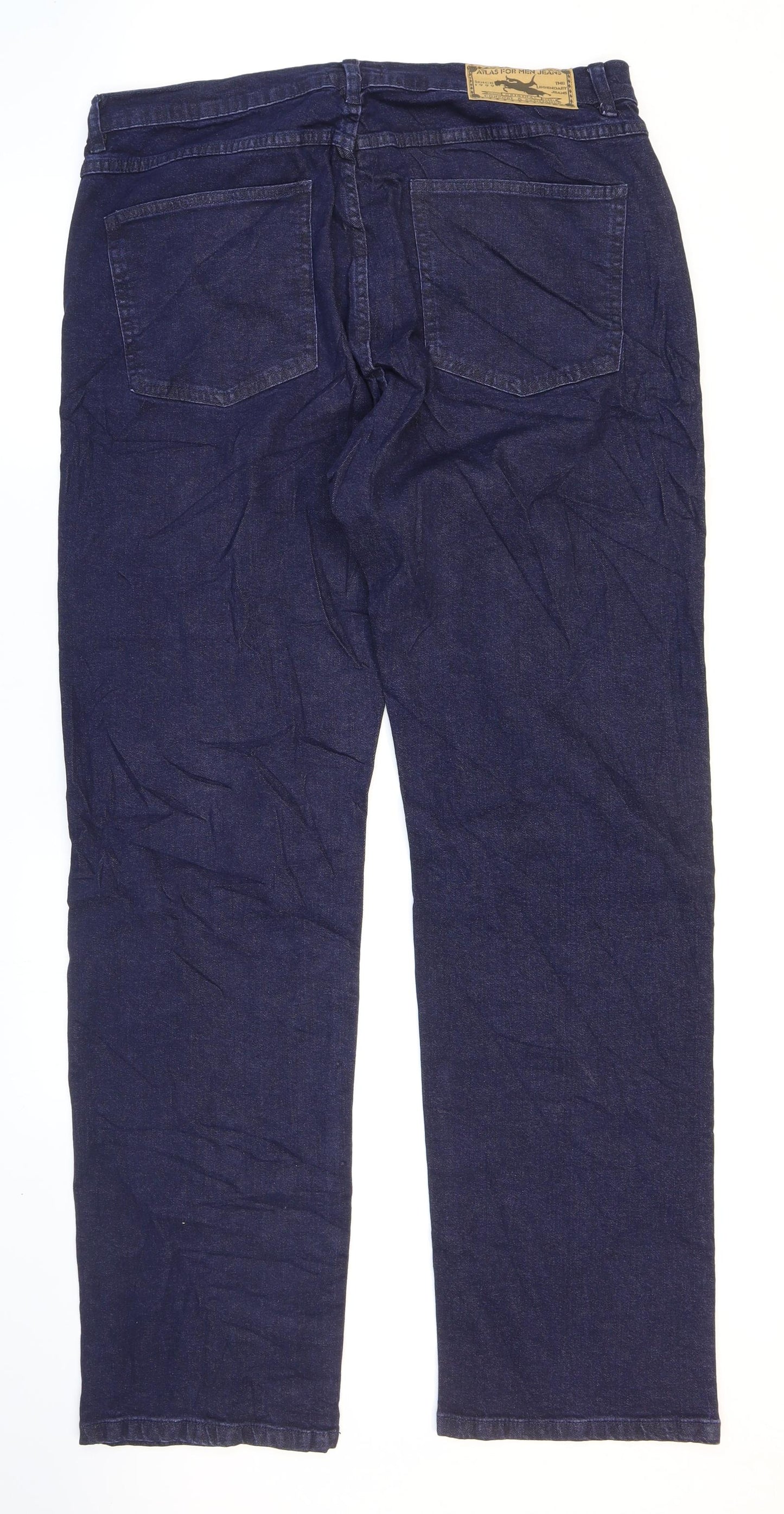 Atlas Mens Blue Cotton Straight Jeans Size 38 L33 in Regular Zip