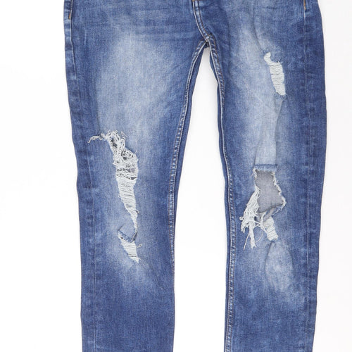 Denim & Co. Womens Blue Cotton Skinny Jeans Size 32 in L32 in Regular Button - Distressed Look