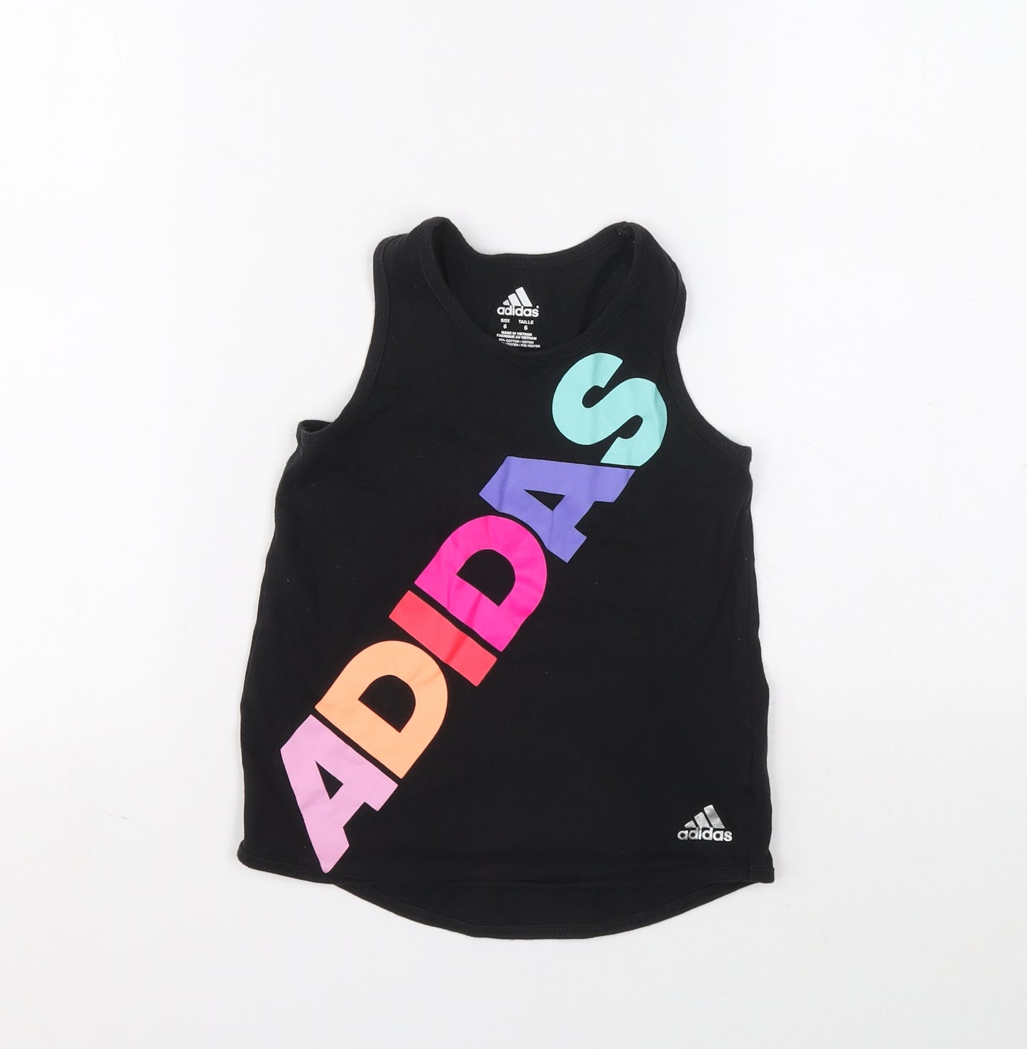 adidas Womens Black Polyester Basic Tank Size 6 Round Neck
