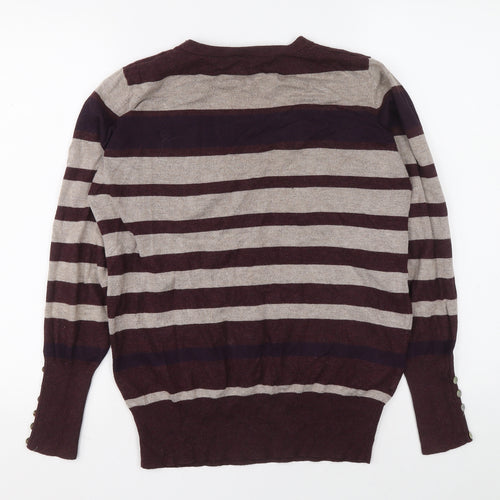 Papaya Womens Multicoloured V-Neck Striped Viscose Pullover Jumper Size 14