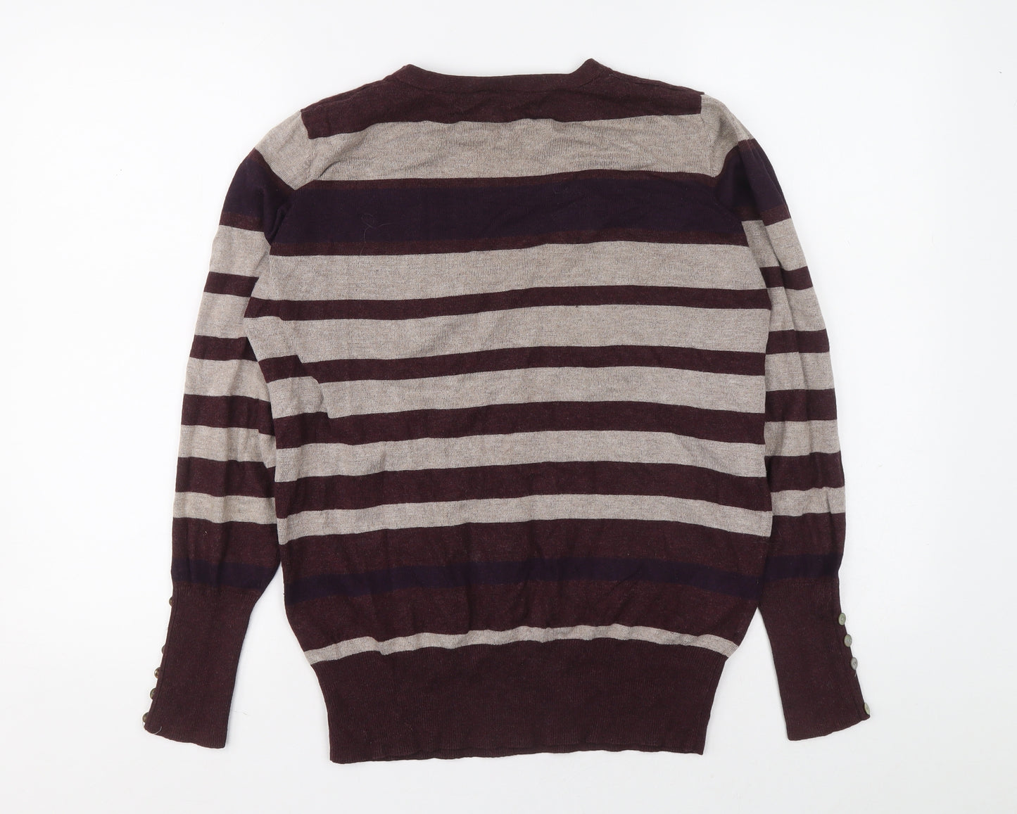 Papaya Womens Multicoloured V-Neck Striped Viscose Pullover Jumper Size 14