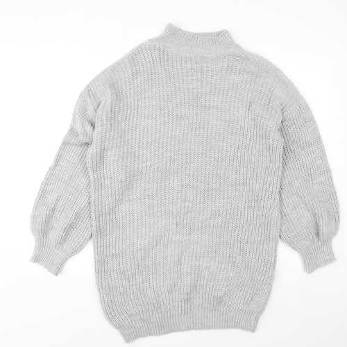 Quiz Womens Grey Acrylic Jumper Dress Size S Mock Neck Pullover - Ballooon sleeve