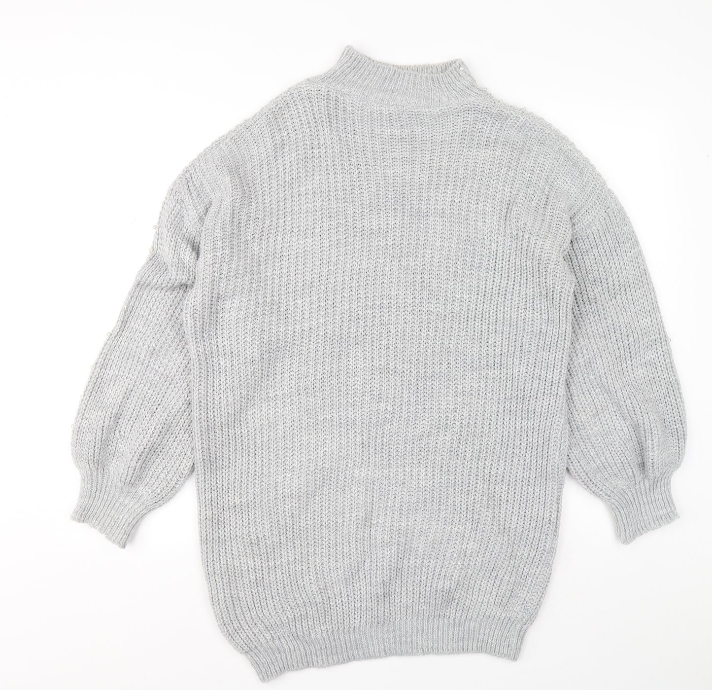 Quiz Womens Grey Acrylic Jumper Dress Size S Mock Neck Pullover - Ballooon sleeve