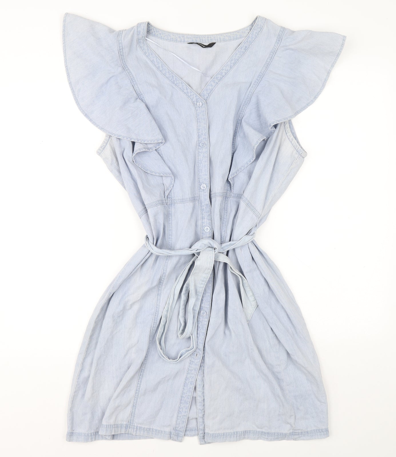 George Womens Blue Cotton Shirt Dress Size 18 V-Neck Button