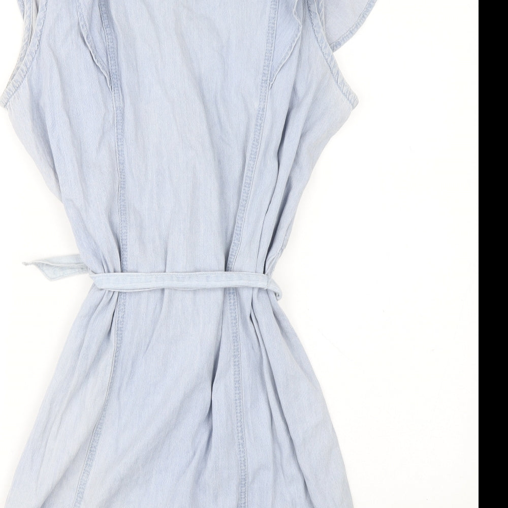 George Womens Blue Cotton Shirt Dress Size 18 V-Neck Button