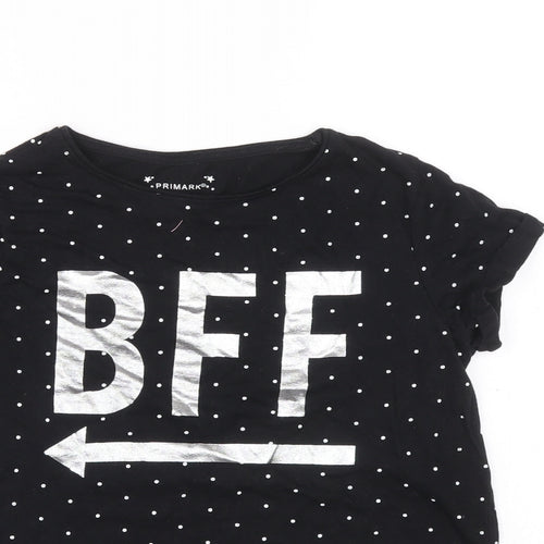 Primark Girls Black Polka Dot Cotton Basic T-Shirt Size 11-12 Years Round Neck Pullover - BFF