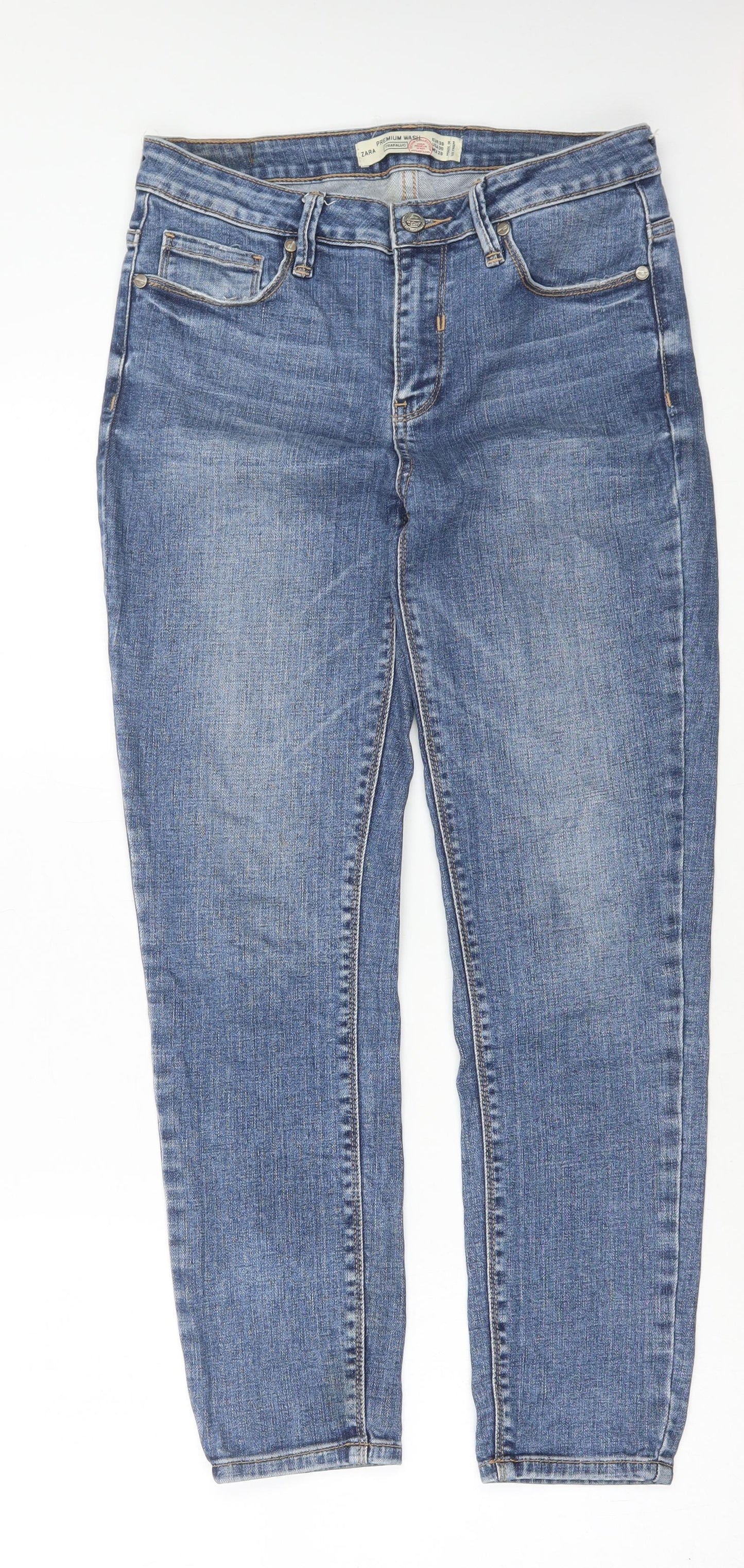 Zara Womens Blue Cotton Skinny Jeans Size 10 L27 in Regular Button