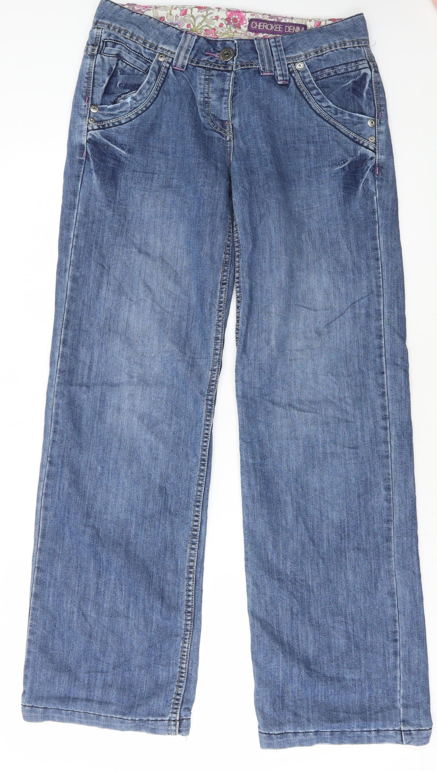 Cherokee Womens Blue Cotton Wide-Leg Jeans Size 10 L32 in Regular Button