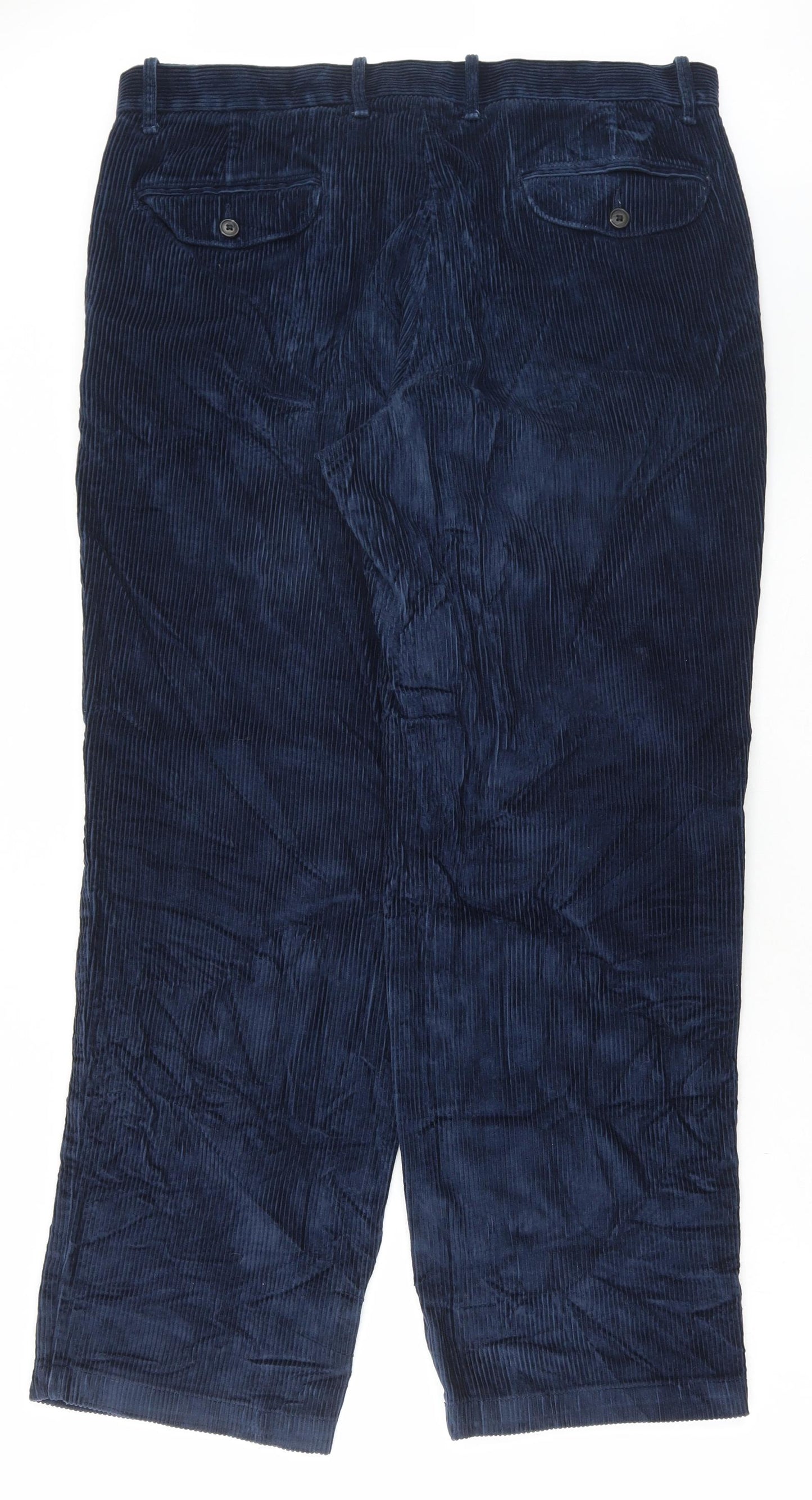 Marks and Spencer Mens Blue Cotton Trousers Size 36 in L31 in Regular Hook & Eye