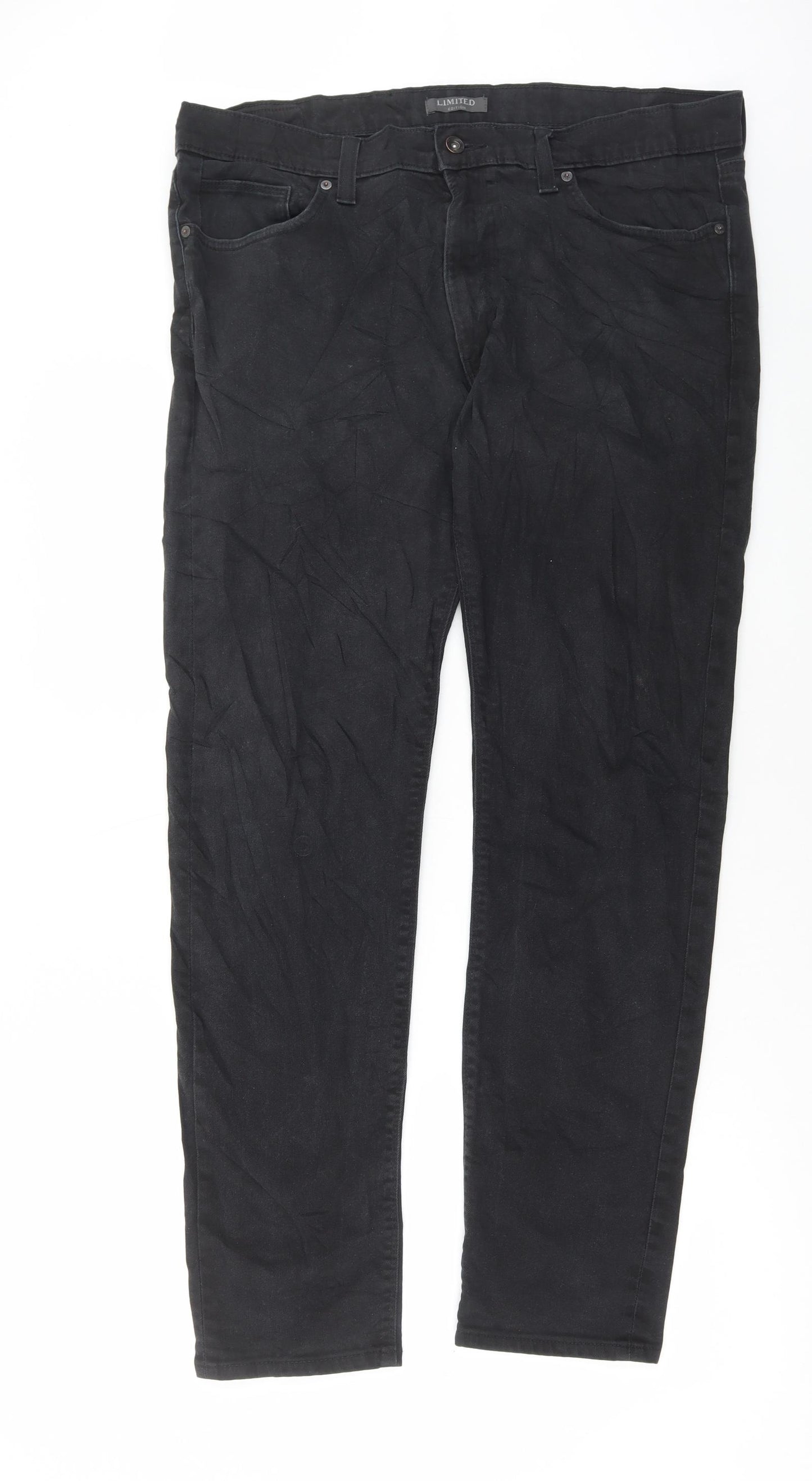Marks and Spencer Mens Black Cotton Straight Jeans Size 38 in L33 in Regular Button