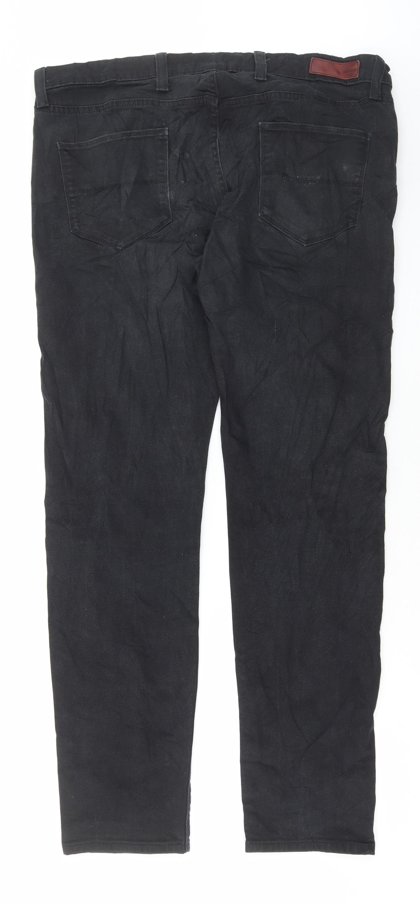 Marks and Spencer Mens Black Cotton Straight Jeans Size 38 in L33 in Regular Button