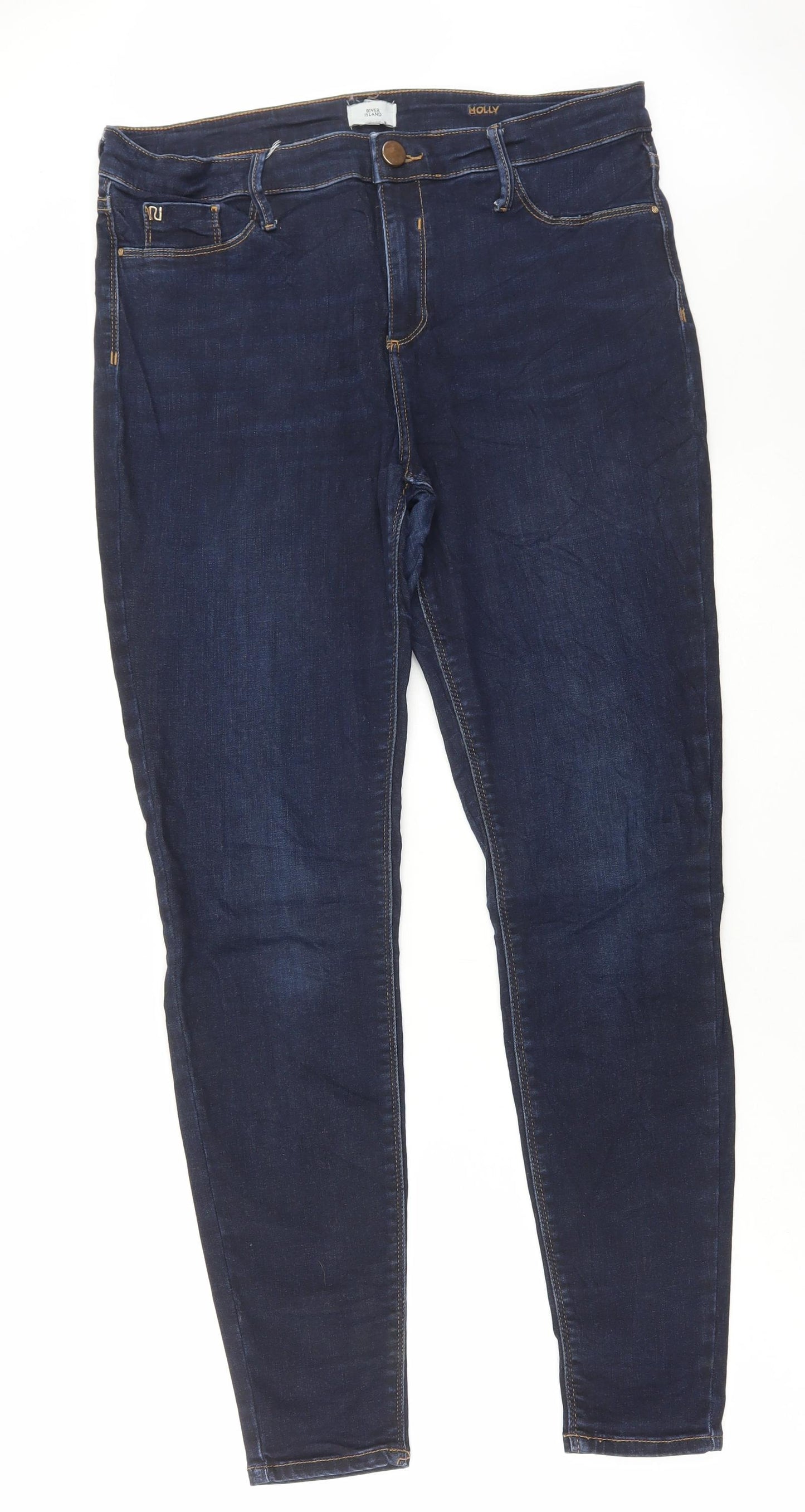 River Island Womens Blue Cotton Skinny Jeans Size 16 L29 in Regular Button