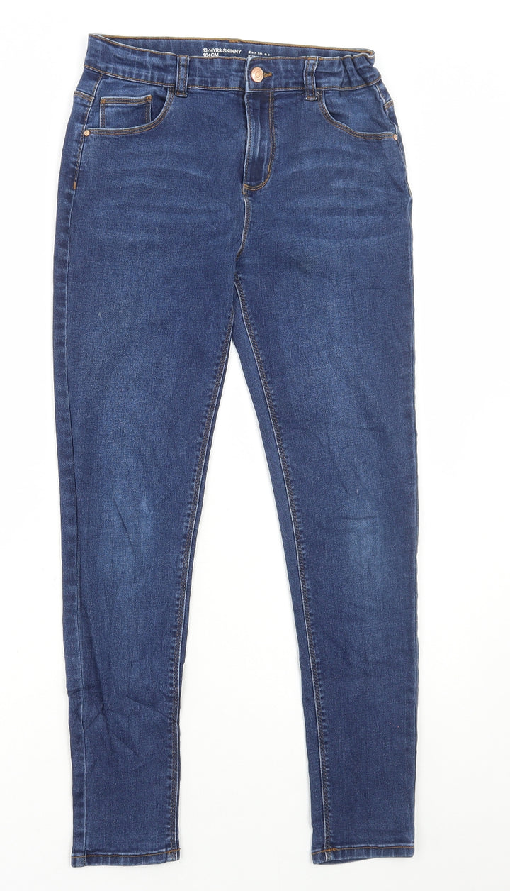 Denim & Co. Girls Blue Cotton Skinny Jeans Size 13-14 Years Regular Button