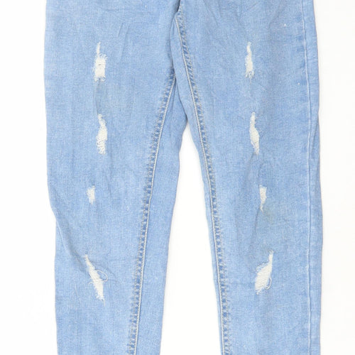 Denim 365 Girls Blue Cotton Skinny Jeans Size 13-14 Years Regular Button - Distressed Denim