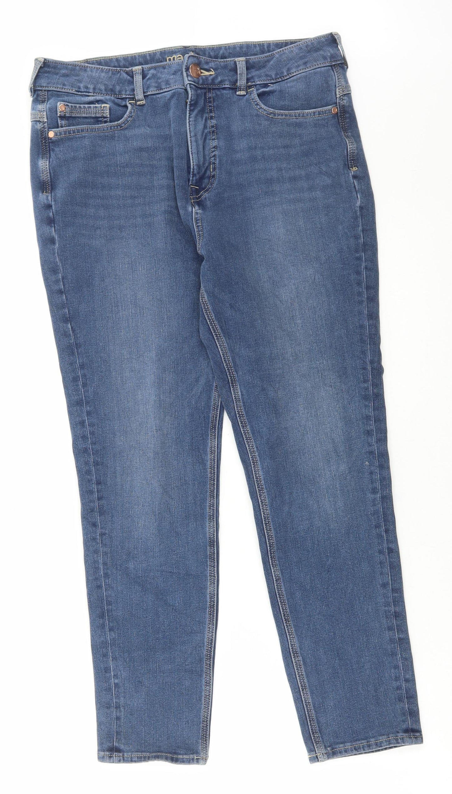 Marks and Spencer Womens Blue Cotton Skinny Jeans Size 32 in L26 in Regular Button