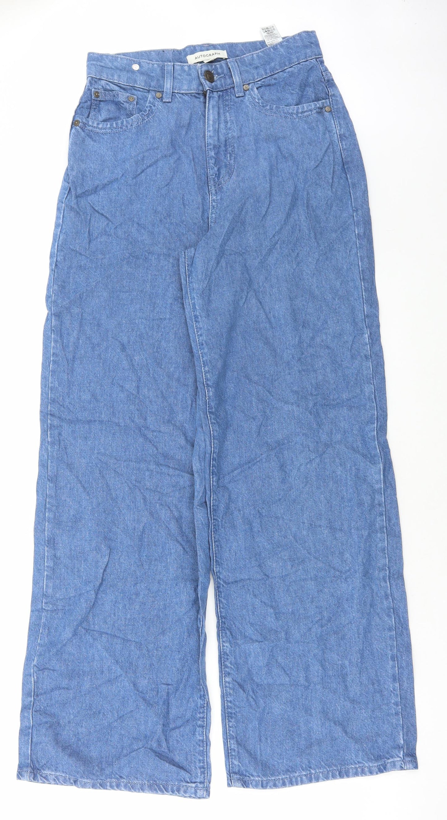 Marks and Spencer Womens Blue Cotton Wide-Leg Jeans Size 8 L30 in Regular Button