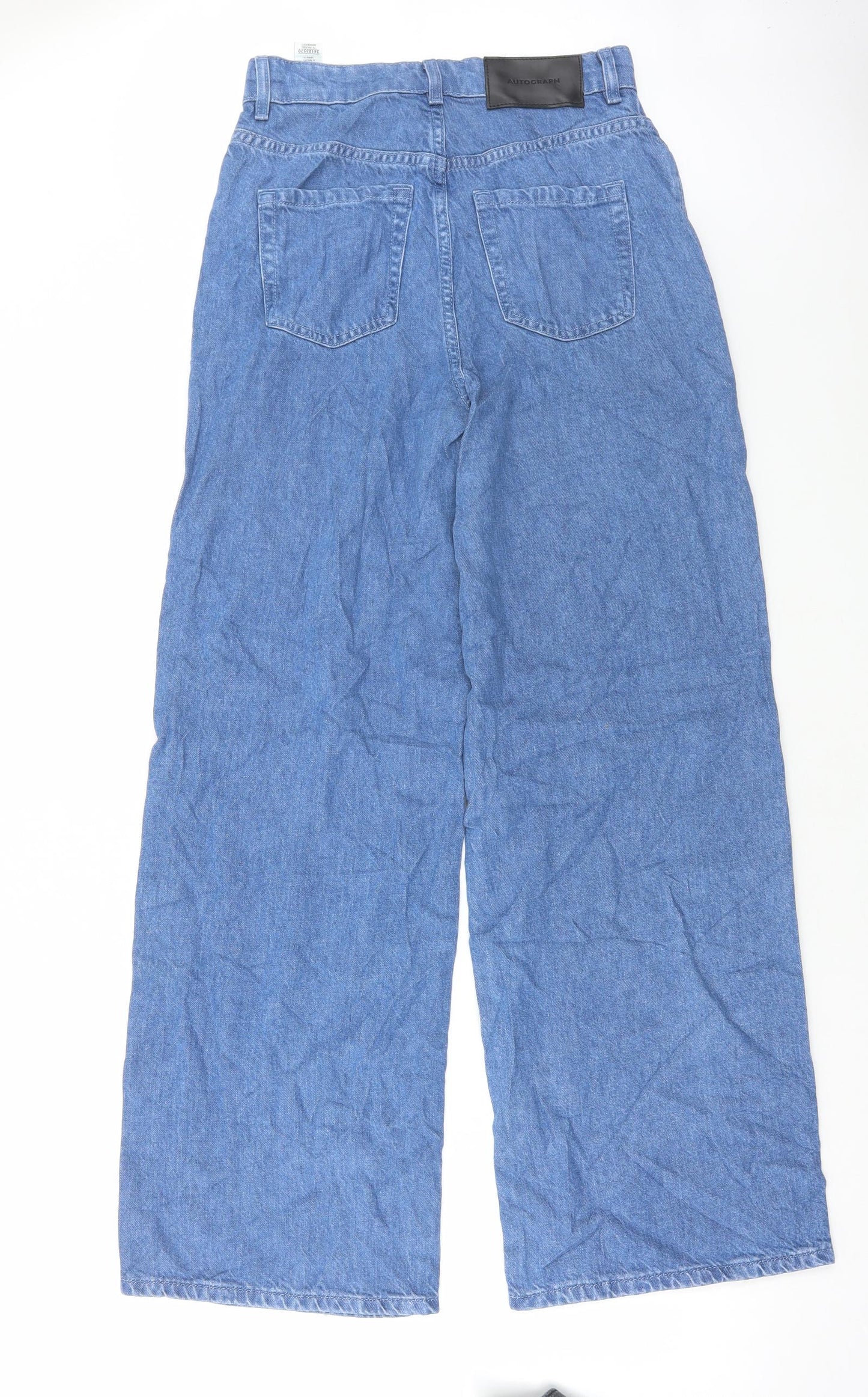 Marks and Spencer Womens Blue Cotton Wide-Leg Jeans Size 8 L30 in Regular Button