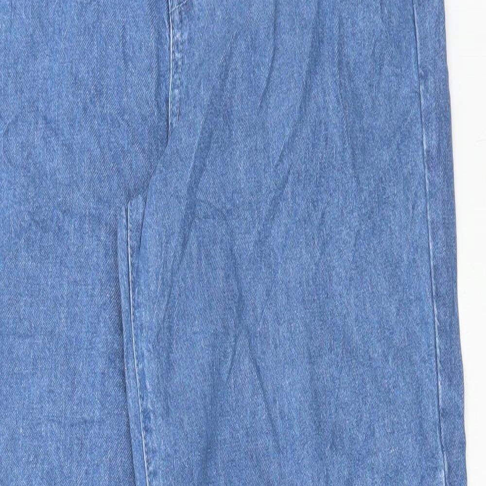 Marks and Spencer Womens Blue Cotton Wide-Leg Jeans Size 8 L30 in Regular Button