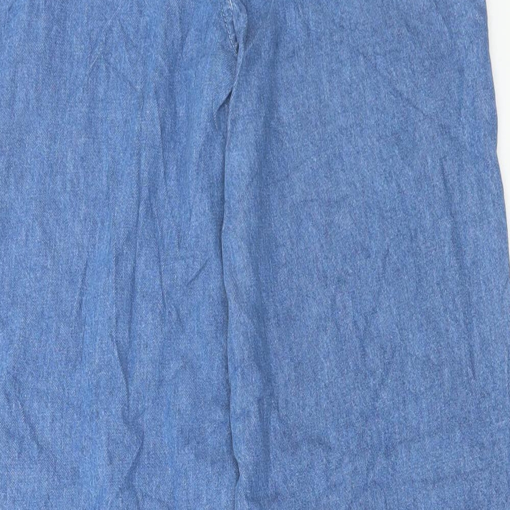 Marks and Spencer Womens Blue Cotton Wide-Leg Jeans Size 8 L30 in Regular Button