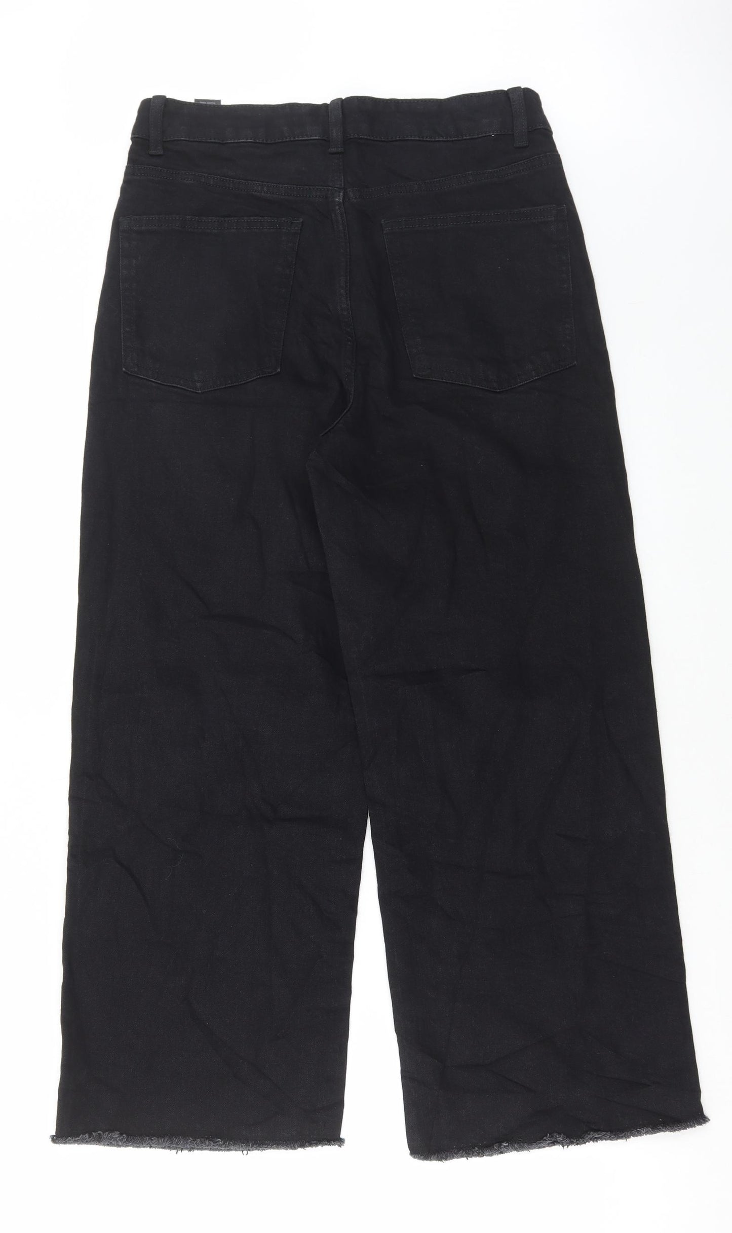 Marks and Spencer Womens Black Cotton Wide-Leg Jeans Size 12 L26 in Regular Button
