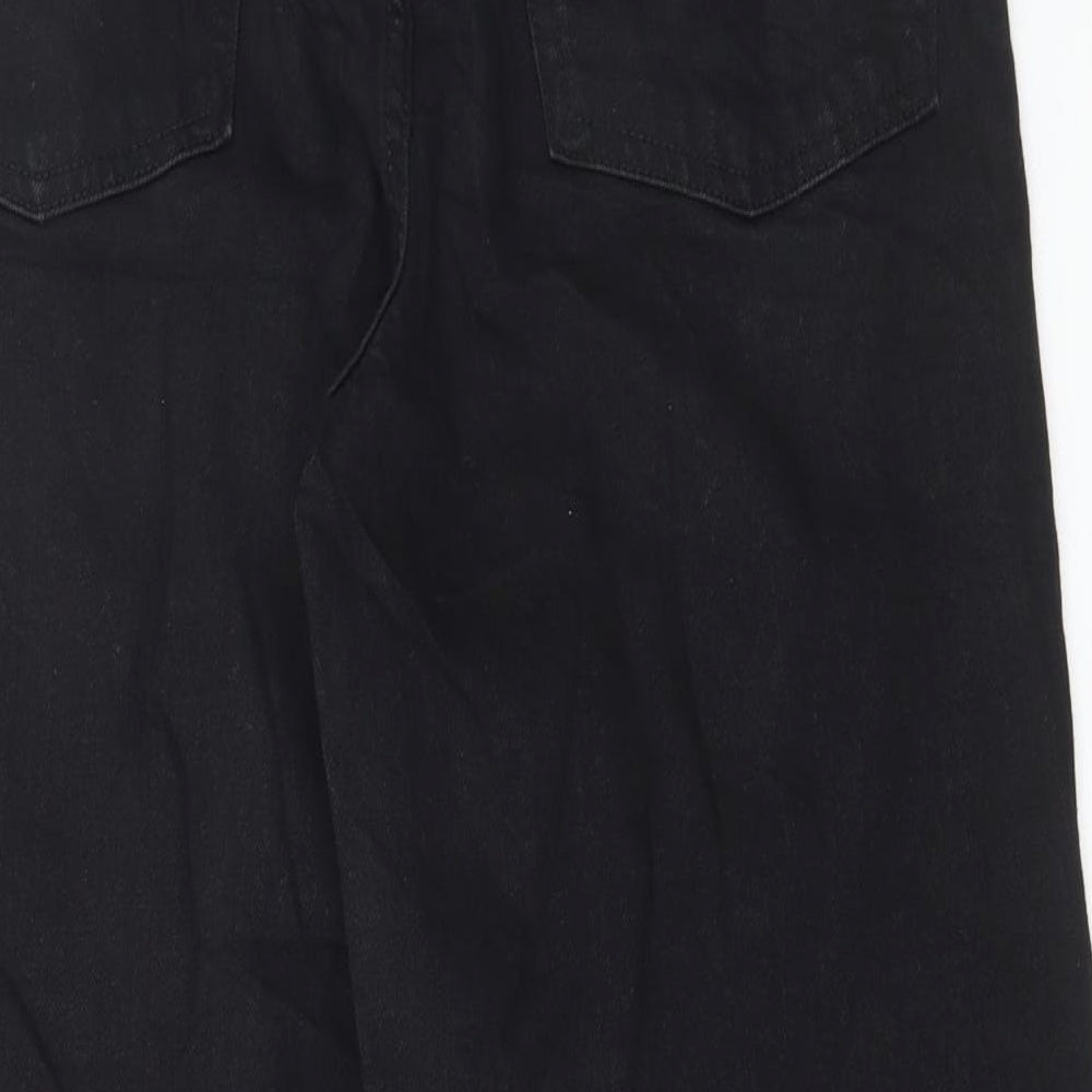 Marks and Spencer Womens Black Cotton Wide-Leg Jeans Size 12 L26 in Regular Button