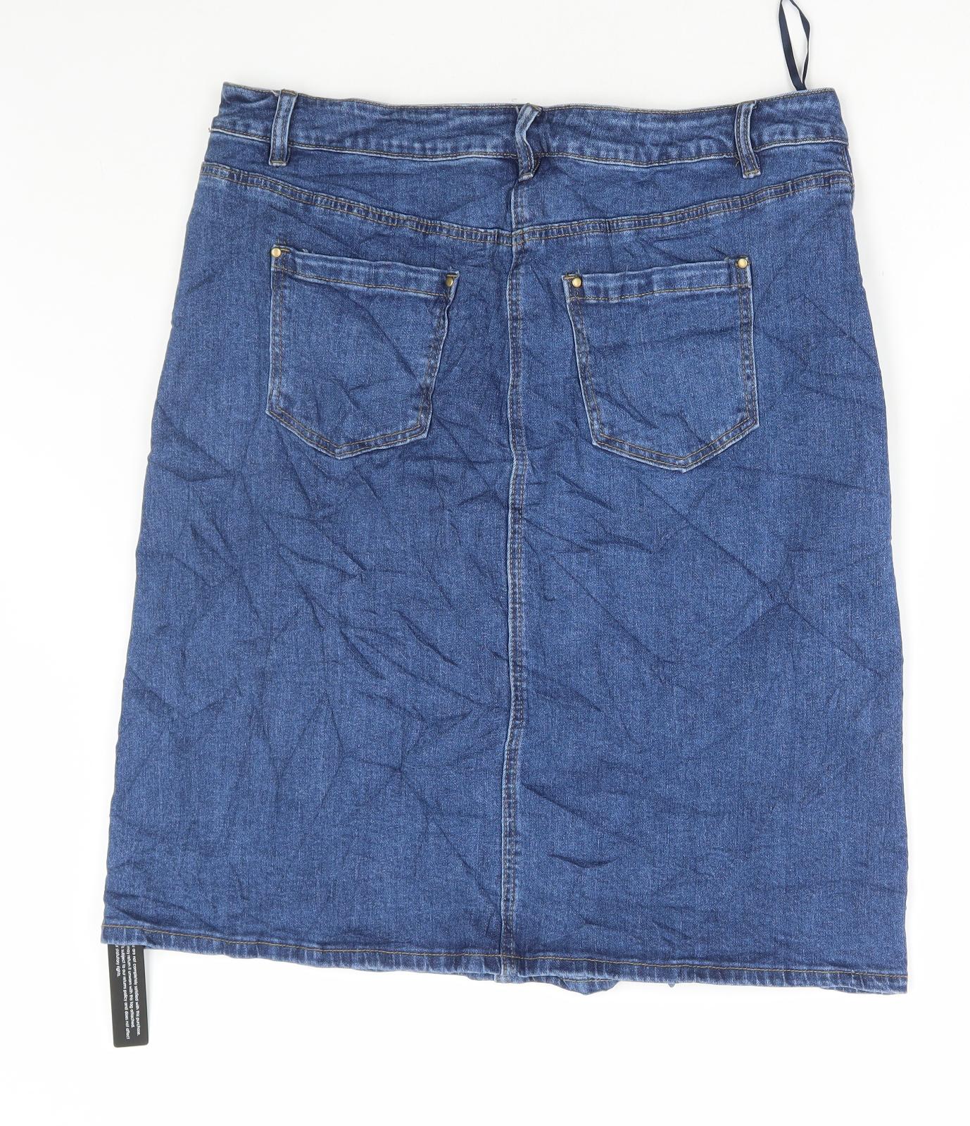 Roman Womens Blue Cotton Straight & Pencil Skirt Size 16 Button