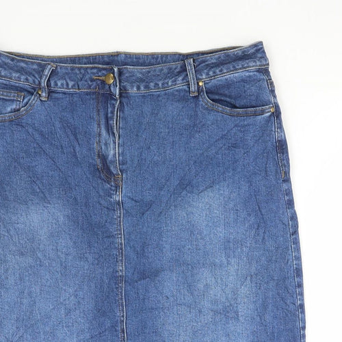 Roman Womens Blue Cotton Straight & Pencil Skirt Size 16 Button