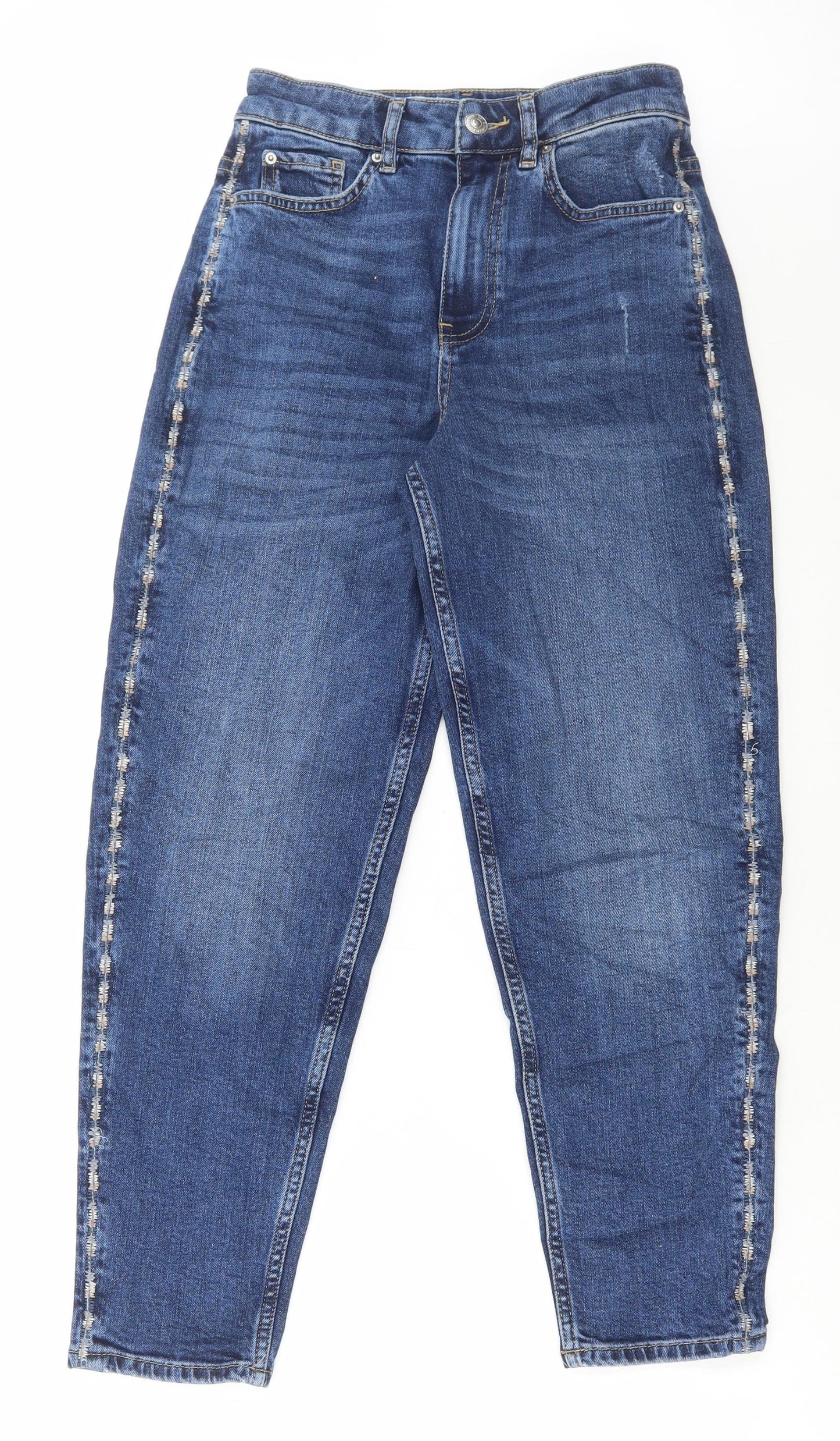 Marks and Spencer Womens Blue Cotton Mom Jeans Size 6 L27 in Regular Button