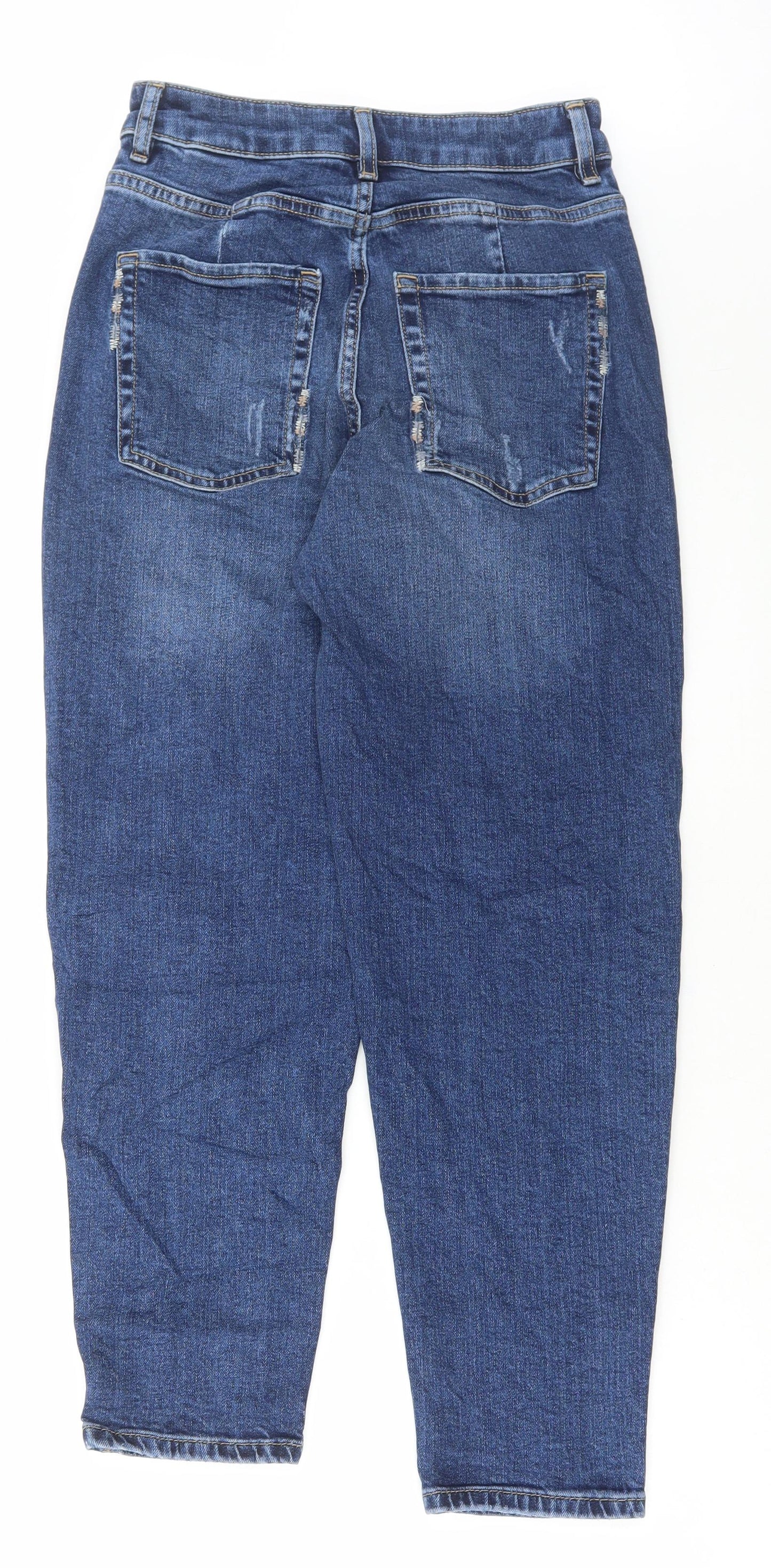 Marks and Spencer Womens Blue Cotton Mom Jeans Size 6 L27 in Regular Button