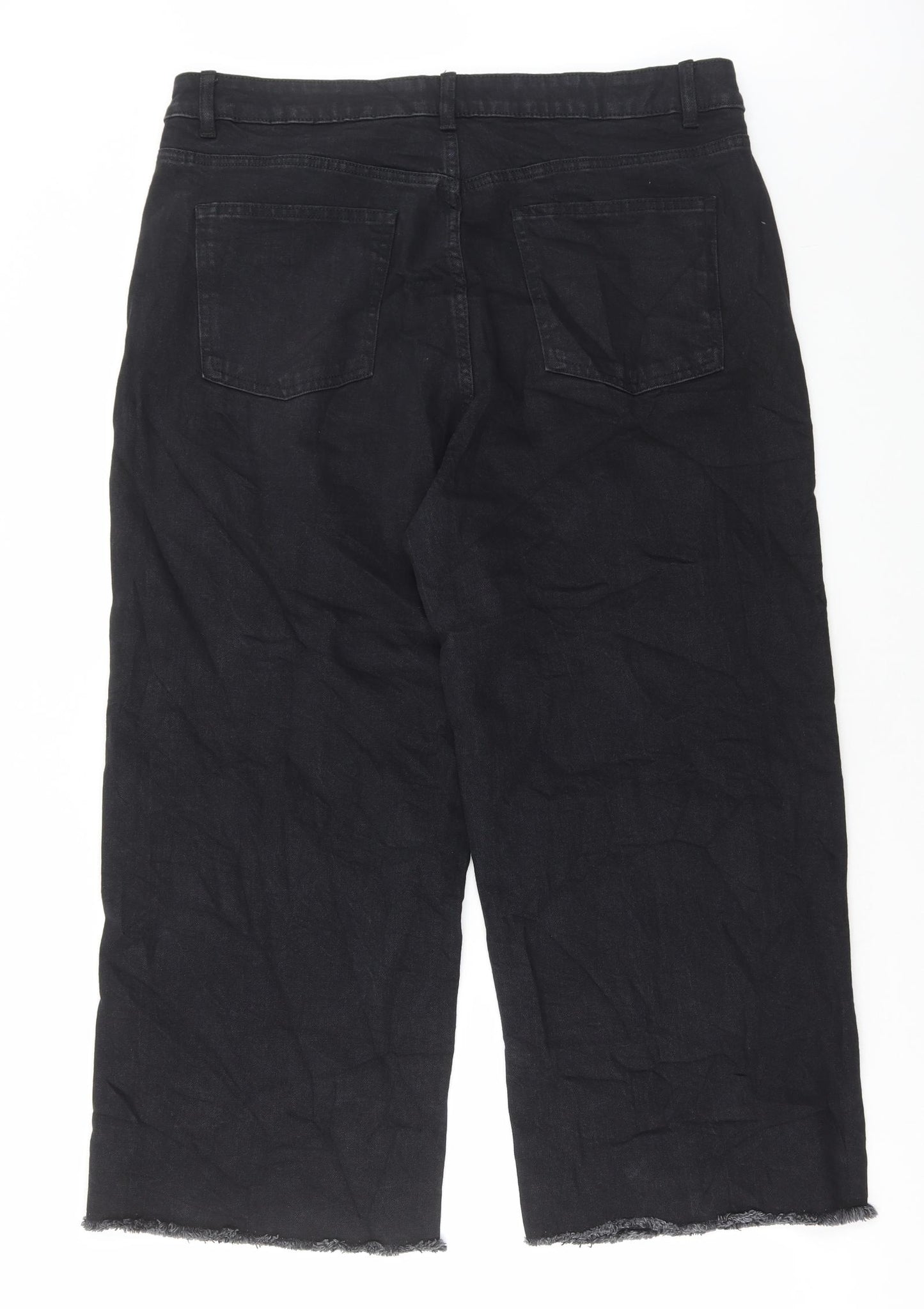 Marks and Spencer Womens Black Cotton Wide-Leg Jeans Size 18 L25 in Regular Button