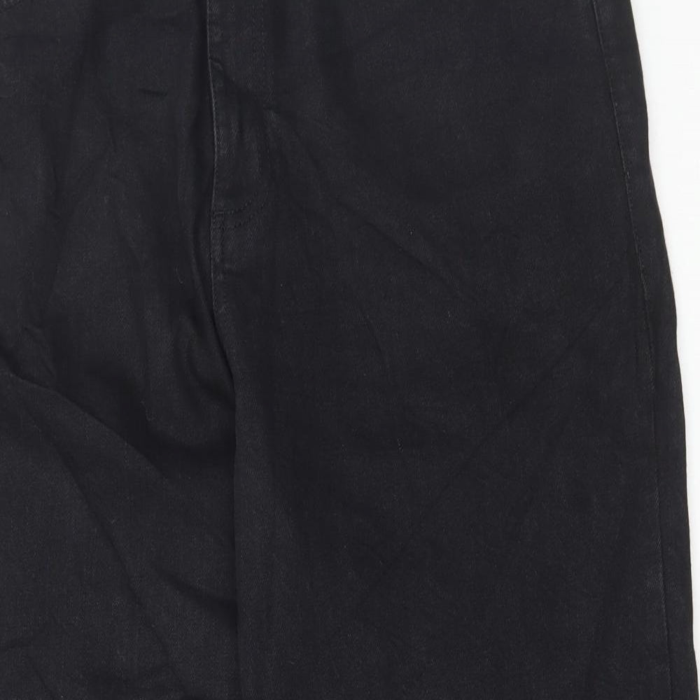 Marks and Spencer Womens Black Cotton Wide-Leg Jeans Size 18 L25 in Regular Button