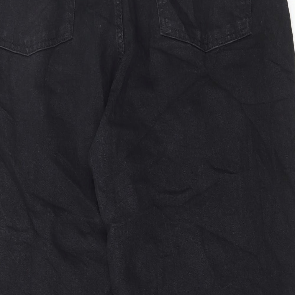 Marks and Spencer Womens Black Cotton Wide-Leg Jeans Size 18 L25 in Regular Button