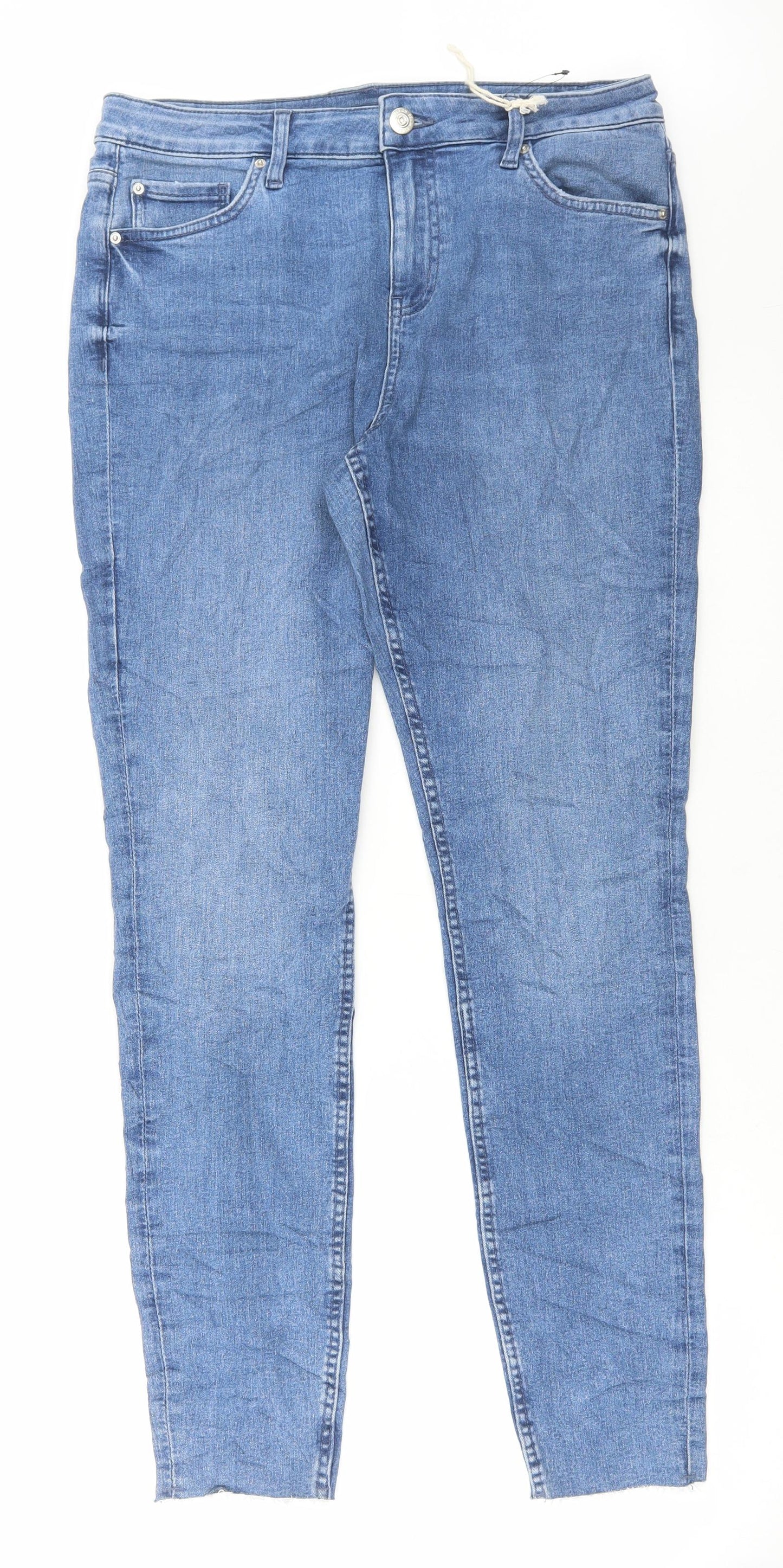 Marks and Spencer Womens Blue Cotton Skinny Jeans Size 14 L31 in Regular Button