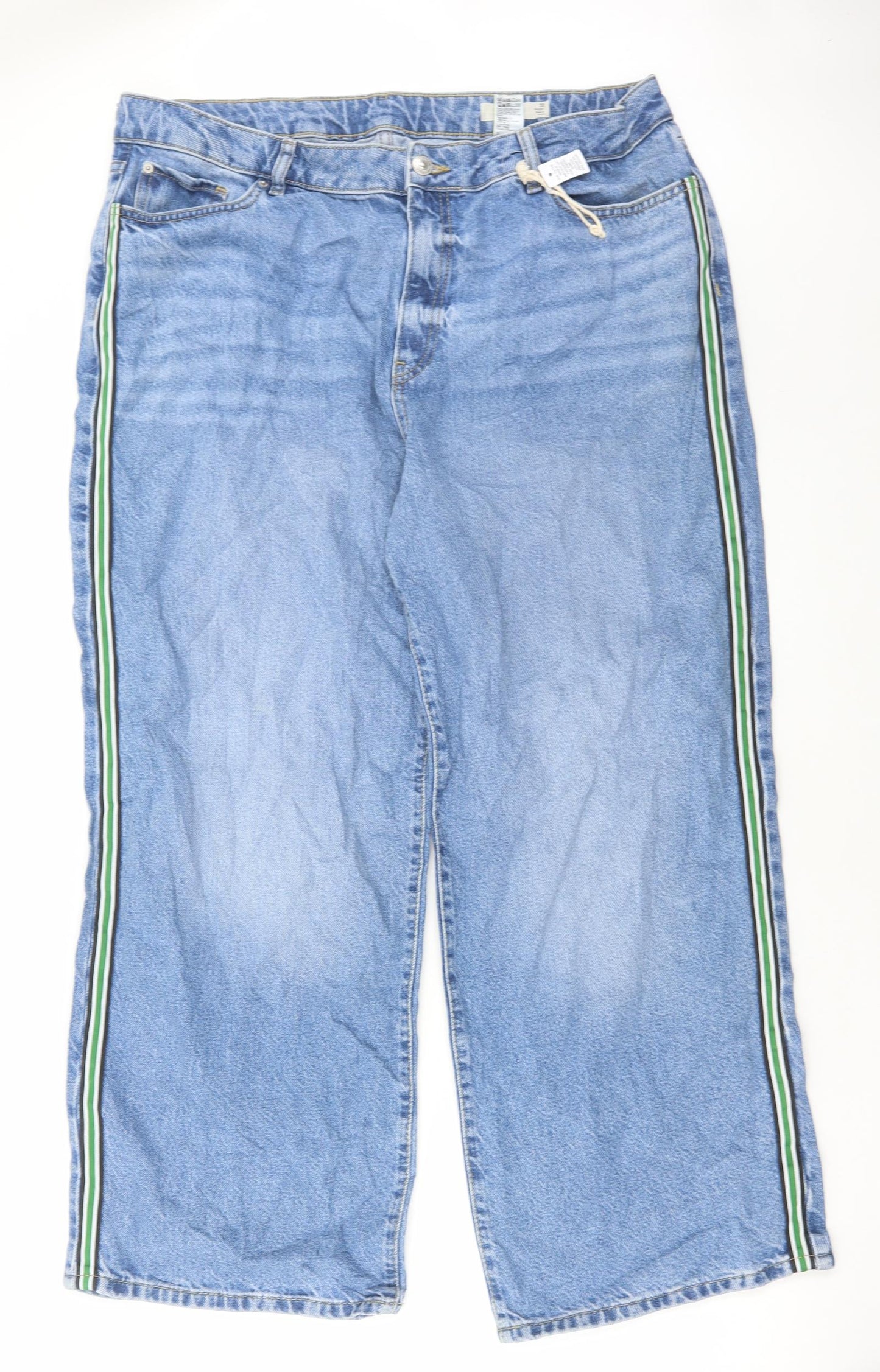 Marks and Spencer Womens Blue Cotton Wide-Leg Jeans Size 20 L28 in Regular Button