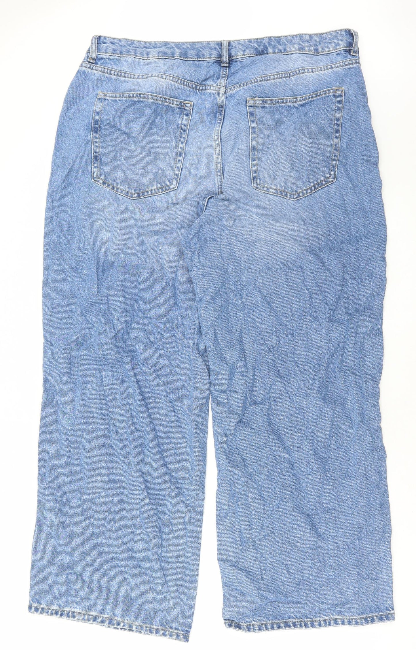 Marks and Spencer Womens Blue Cotton Wide-Leg Jeans Size 20 L28 in Regular Button