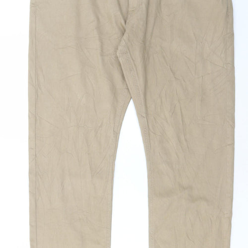 Marks and Spencer Mens Beige Cotton Chino Trousers Size 40 in L31 in Regular Button