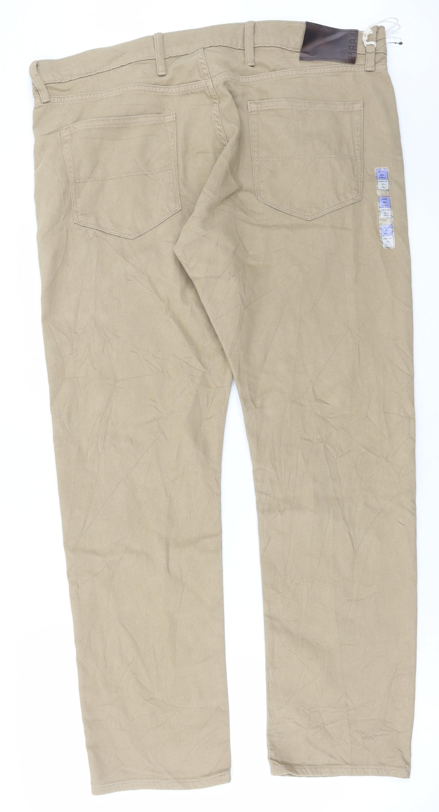 Marks and Spencer Mens Beige Cotton Chino Trousers Size 40 in L31 in Regular Button