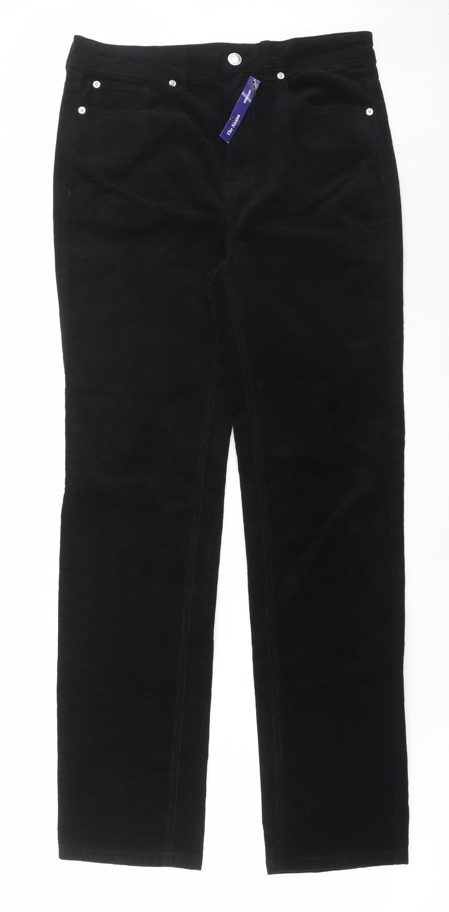 Marks and Spencer Womens Black Cotton Trousers Size 12 L30 in Regular Button