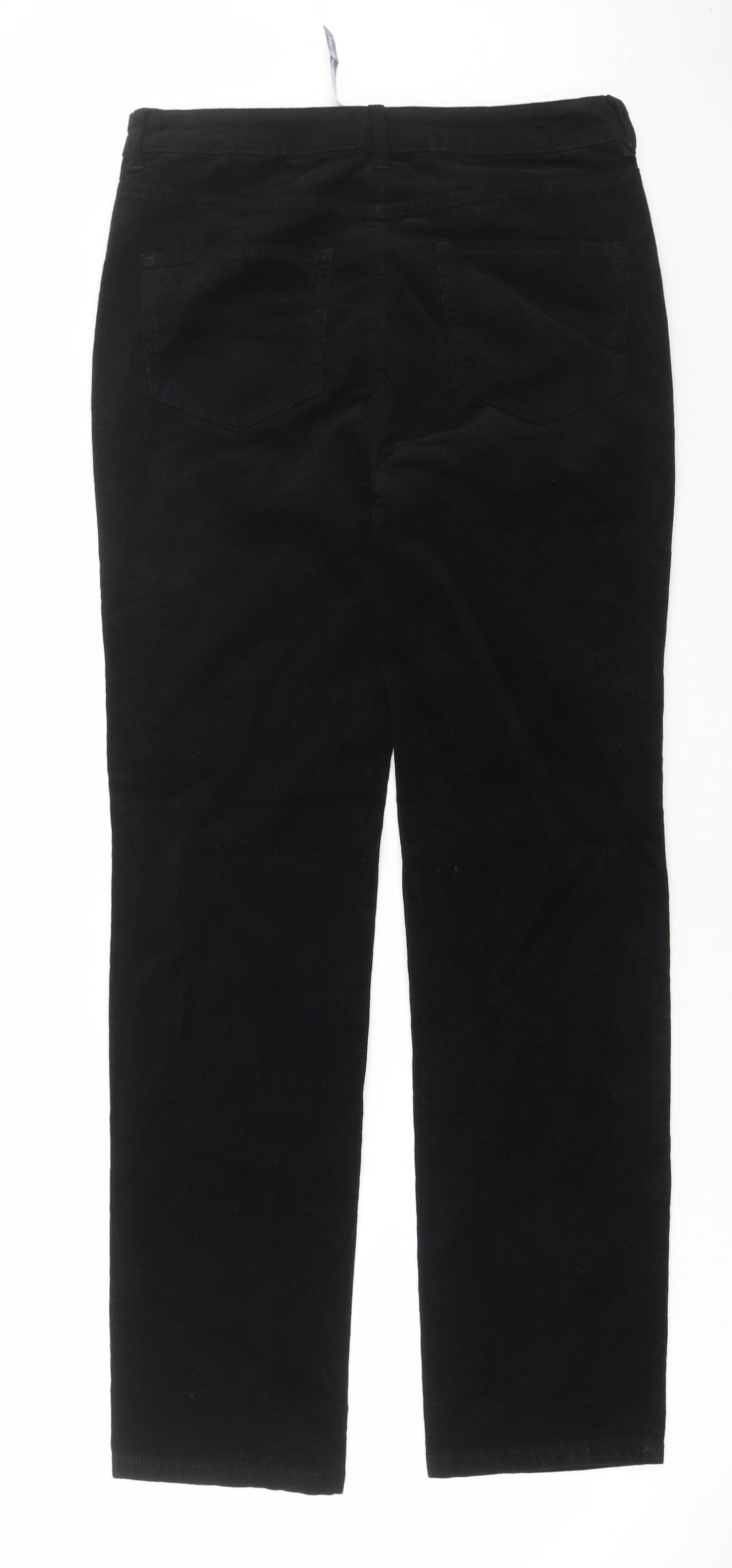 Marks and Spencer Womens Black Cotton Trousers Size 12 L30 in Regular Button