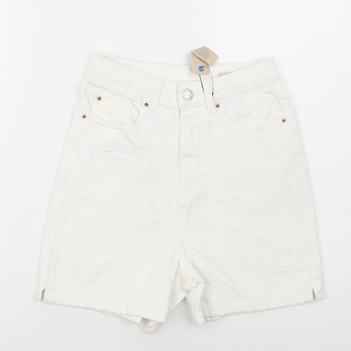 Marks and Spencer Womens White Cotton Mom Shorts Size 6 L4 in Regular Button