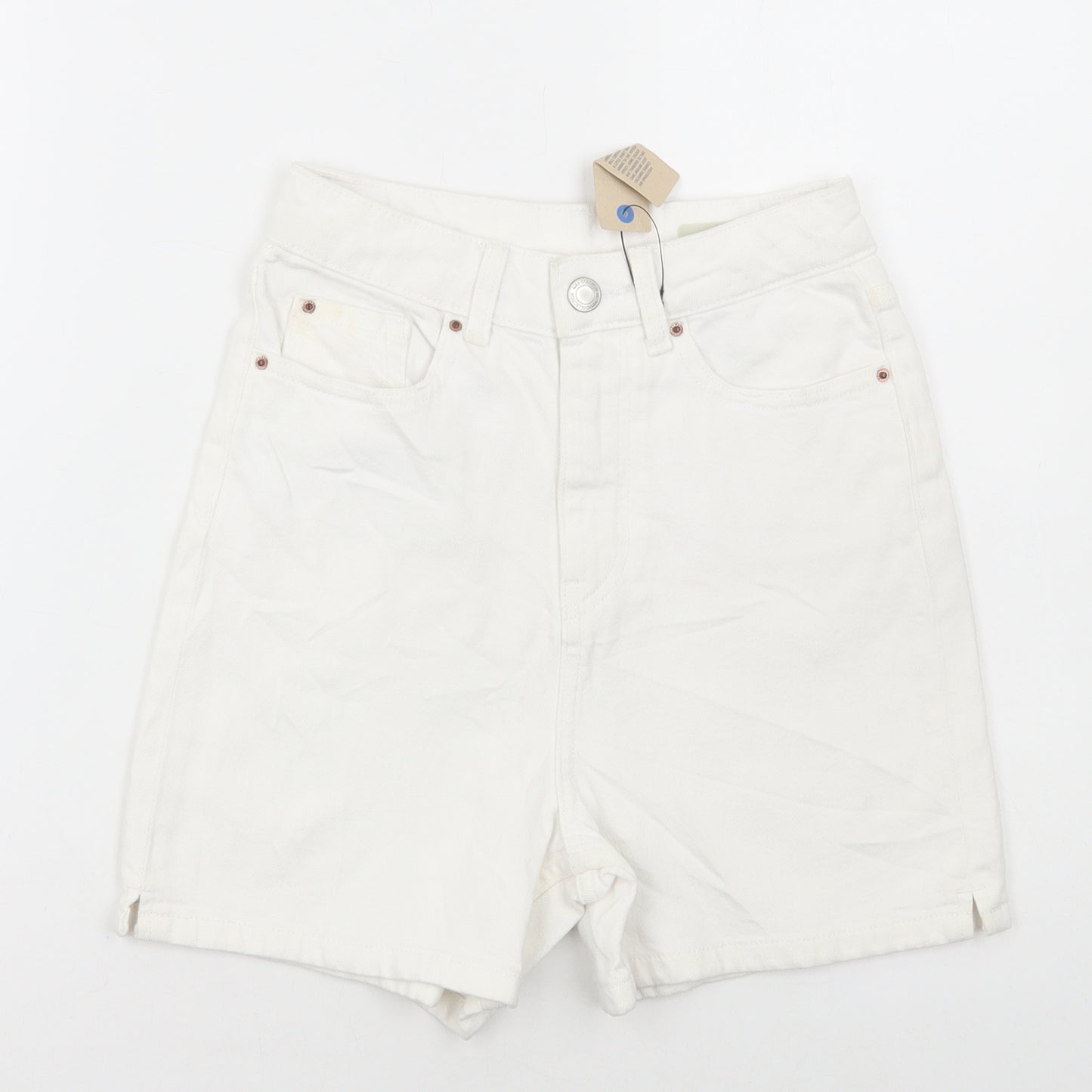 Marks and Spencer Womens White Cotton Mom Shorts Size 6 L4 in Regular Button