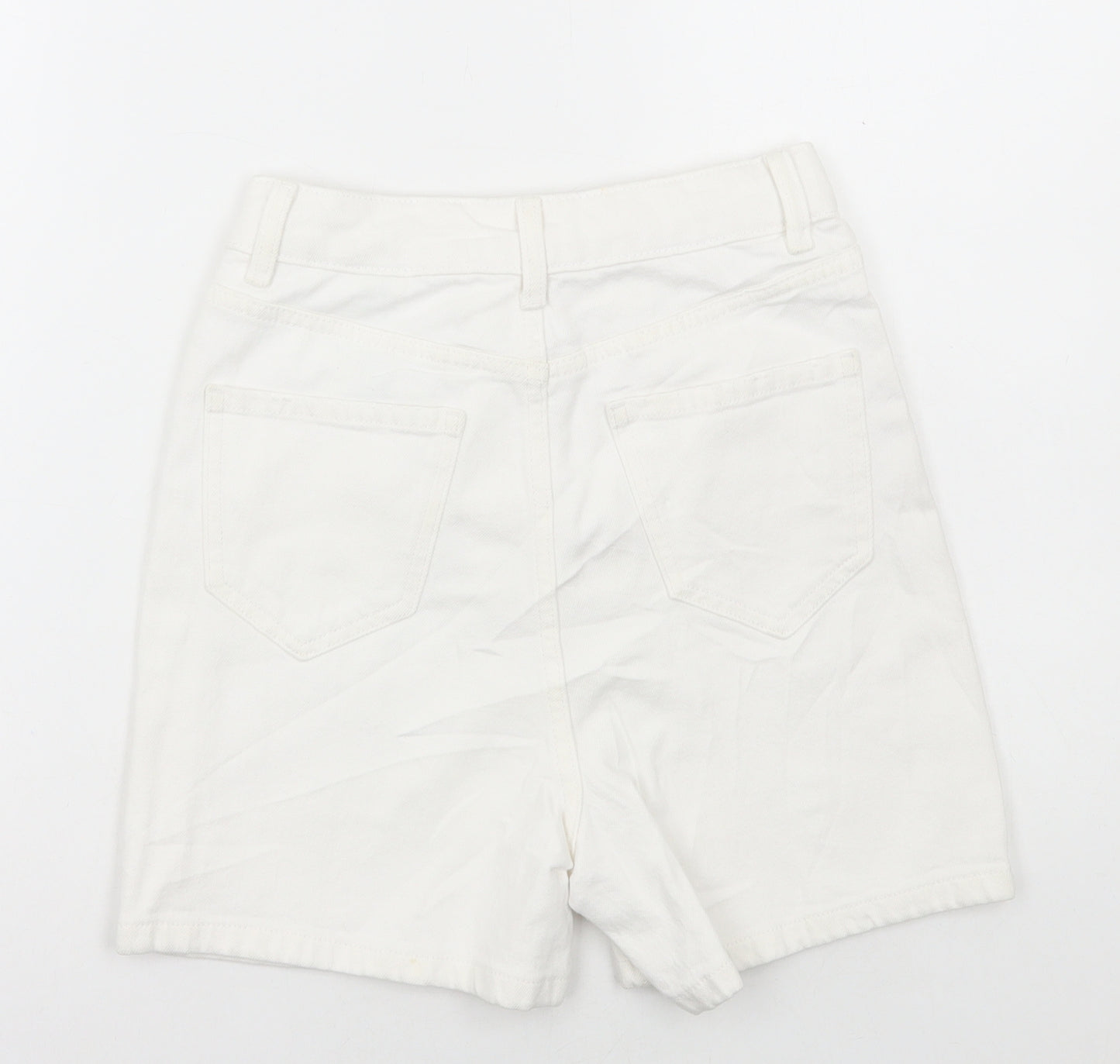 Marks and Spencer Womens White Cotton Mom Shorts Size 6 L4 in Regular Button
