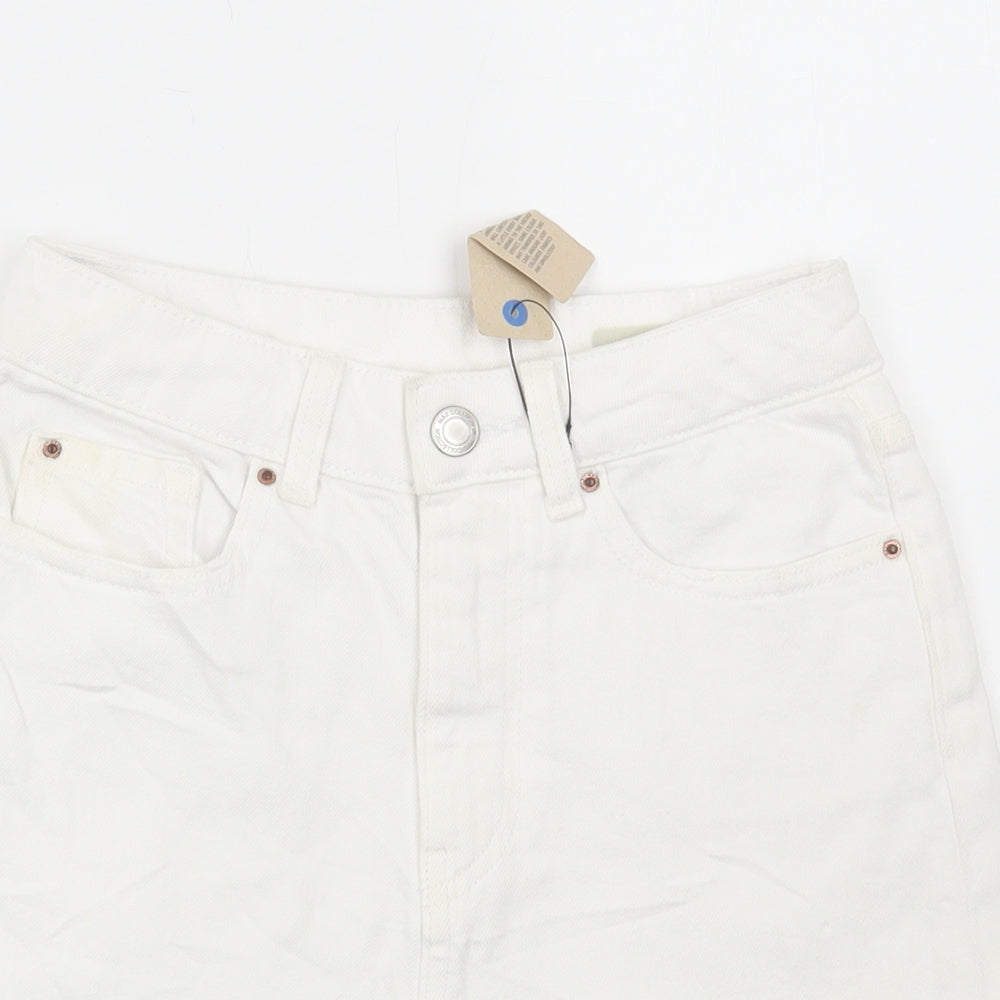 Marks and Spencer Womens White Cotton Mom Shorts Size 6 L4 in Regular Button