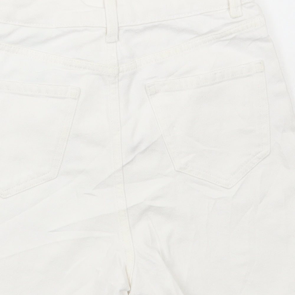 Marks and Spencer Womens White Cotton Mom Shorts Size 6 L4 in Regular Button
