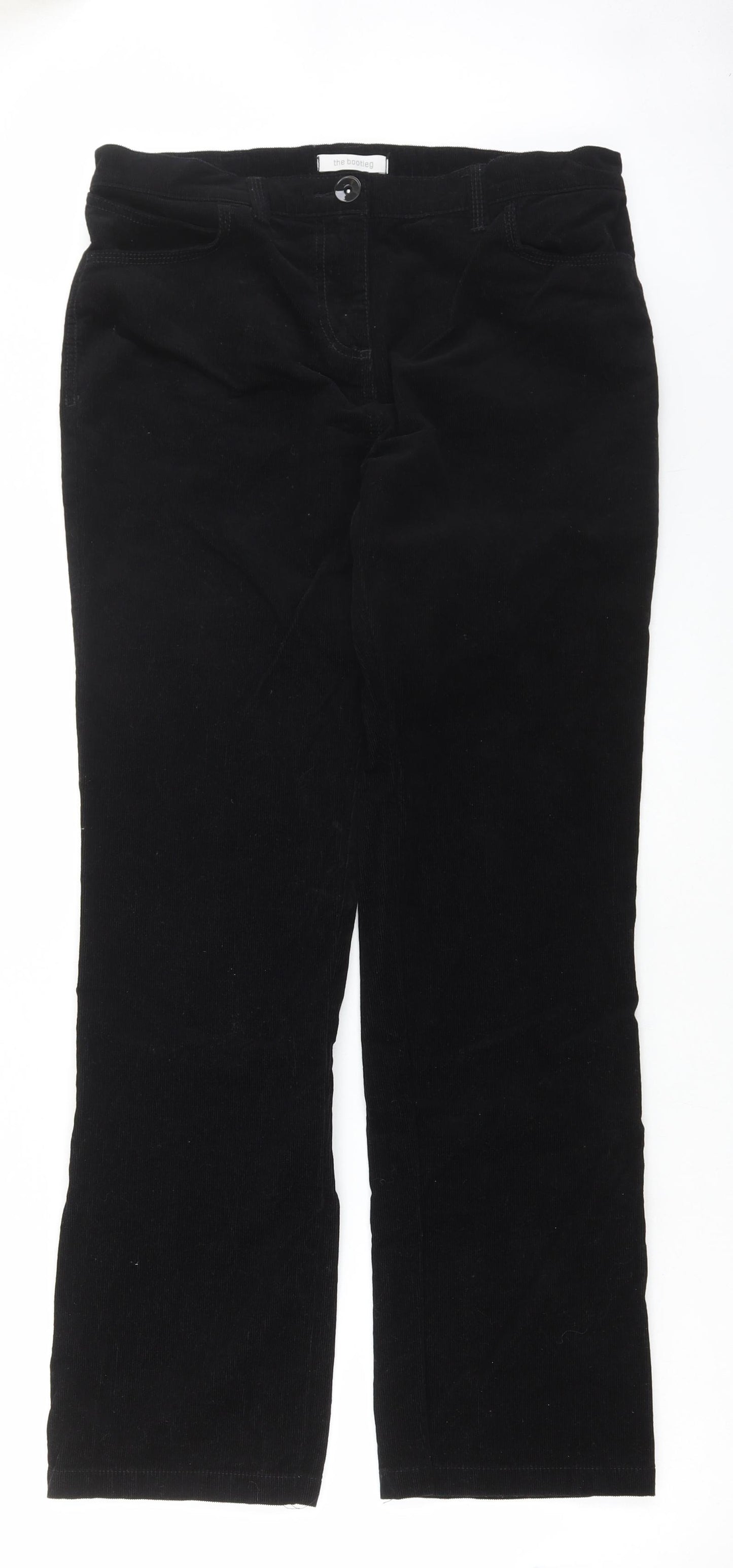 Marks and Spencer Womens Black Cotton Trousers Size 12 L30 in Regular Button