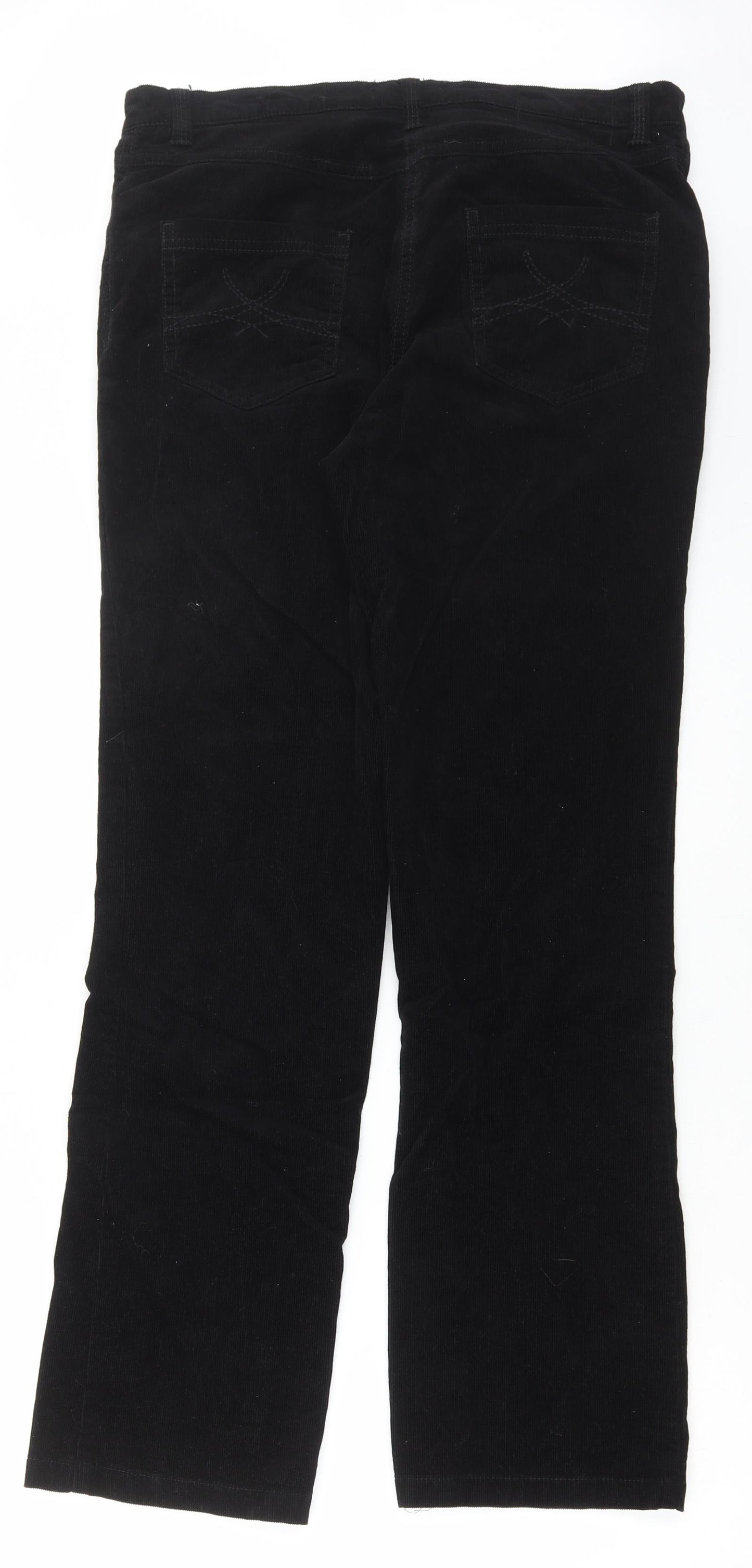 Marks and Spencer Womens Black Cotton Trousers Size 12 L30 in Regular Button