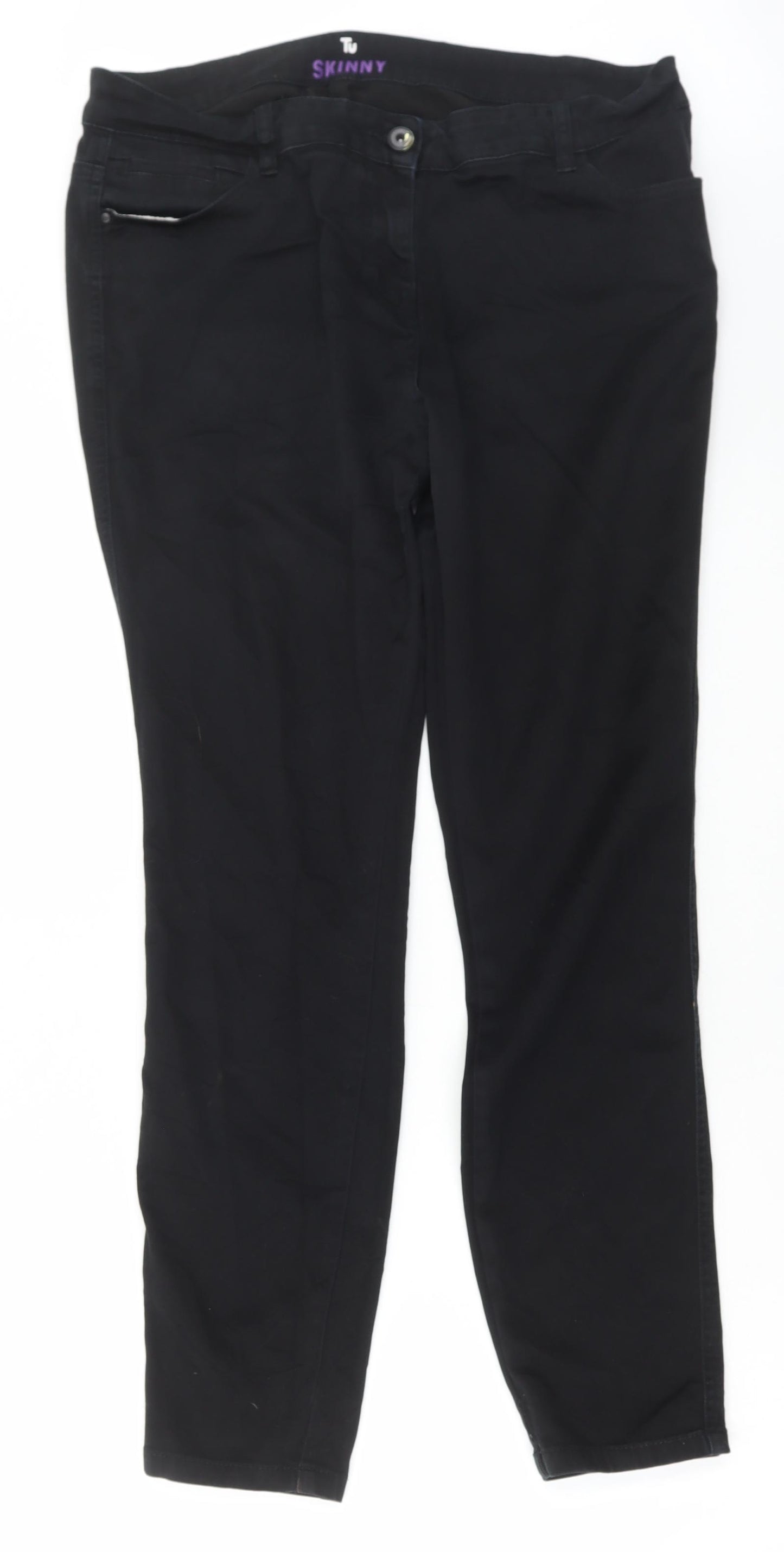 TU Womens Black Cotton Skinny Jeans Size 16 L29 in Regular Button