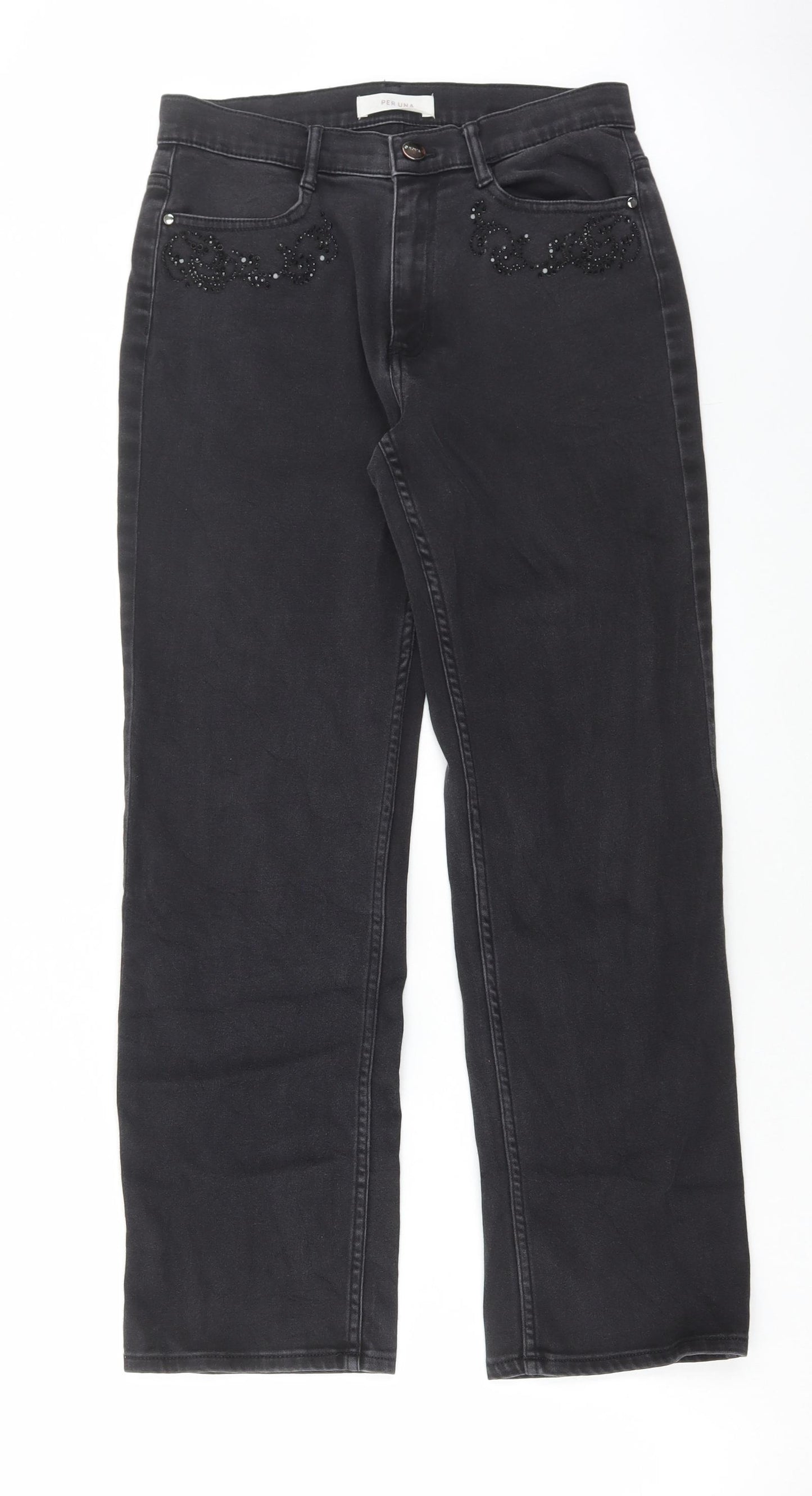 Marks and Spencer Womens Grey Cotton Straight Jeans Size 10 L27 in Regular Button