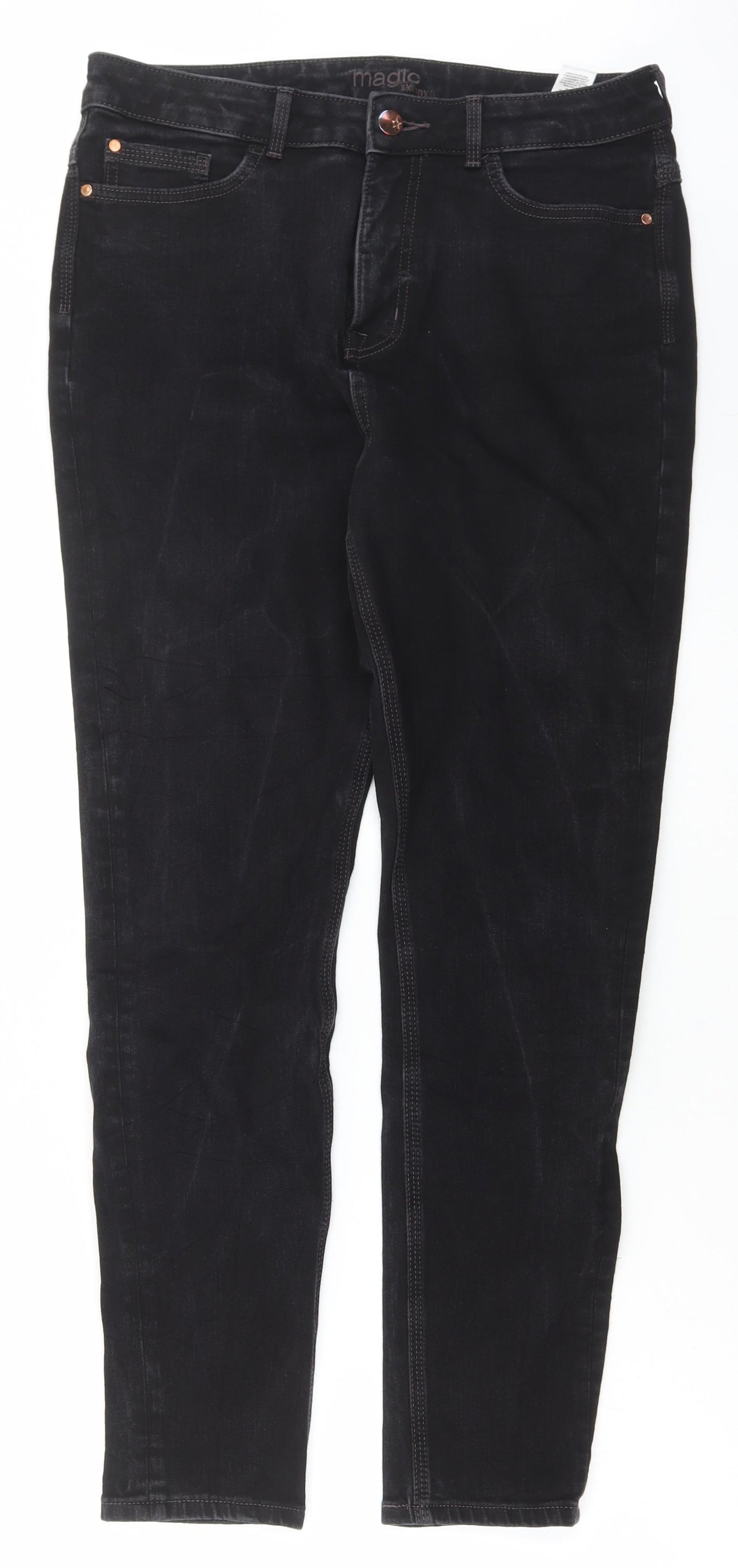 Marks and Spencer Womens Black Cotton Skinny Jeans Size 14 L29 in Regular Button